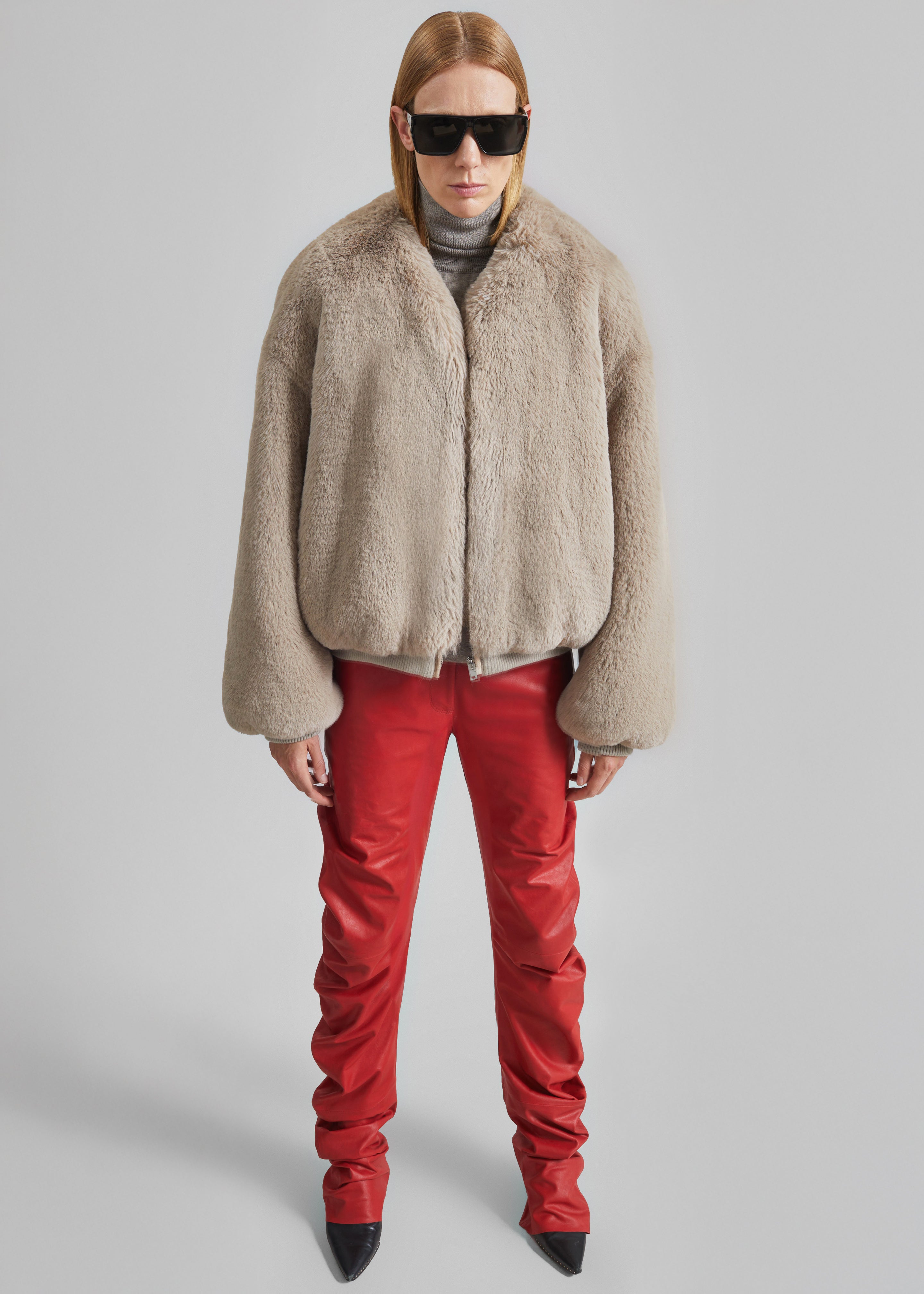 Veste Senna en fausse fourrure sans col - Taupe clair - 3