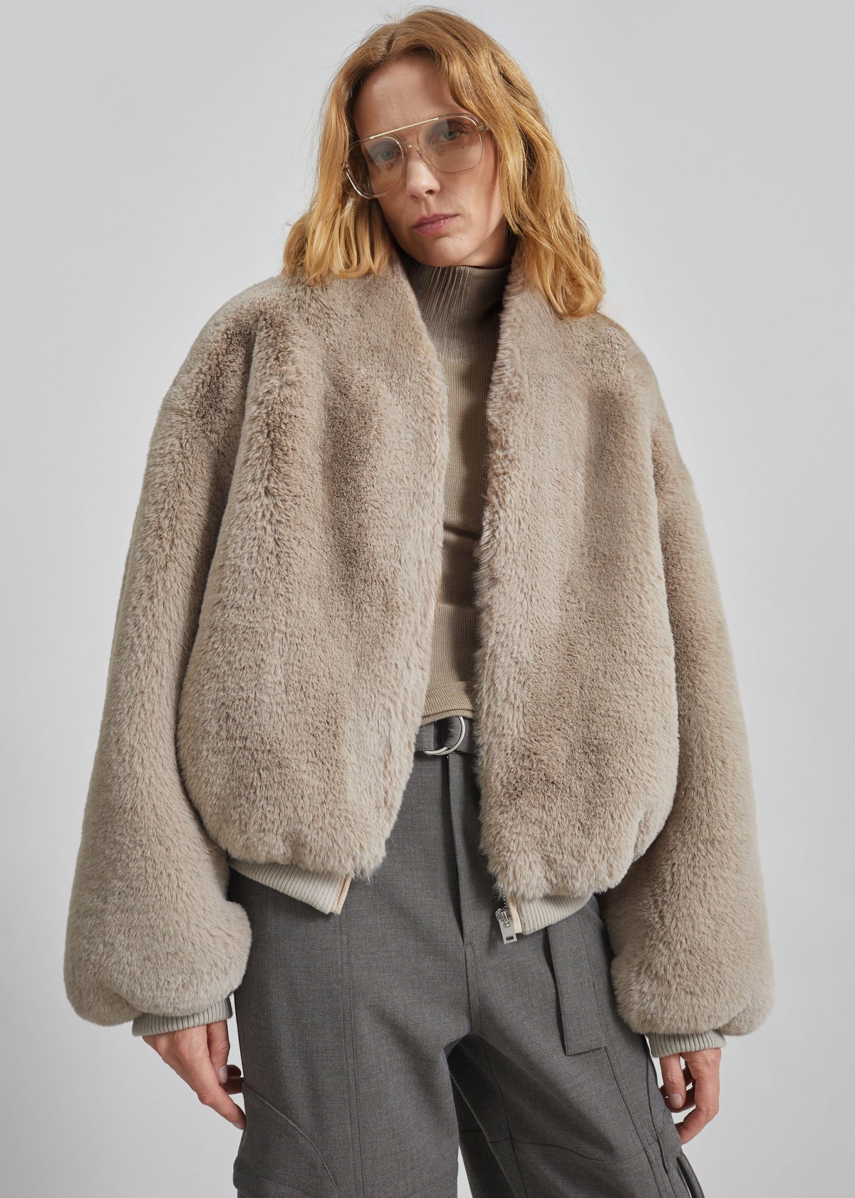 Veste Senna en fausse fourrure sans col - Taupe clair - 5