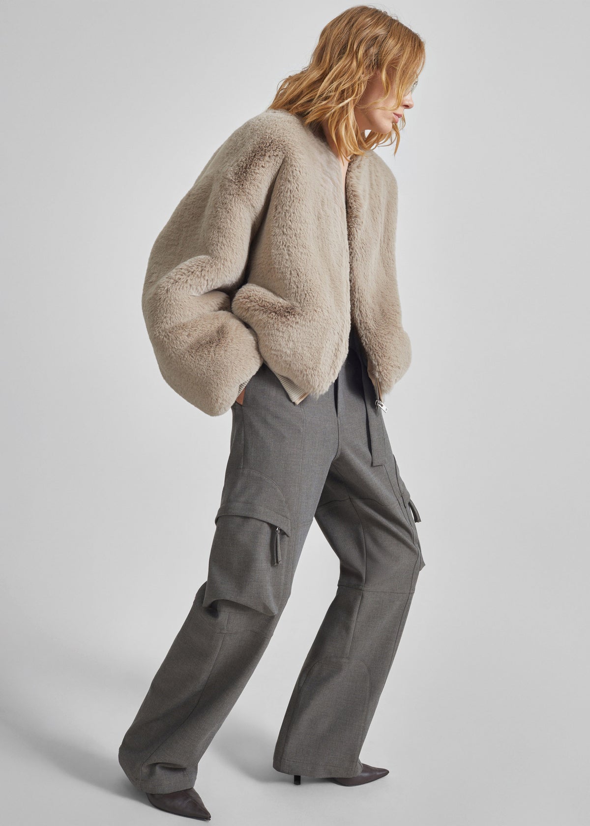 Veste Senna en fausse fourrure sans col - Taupe clair - 6