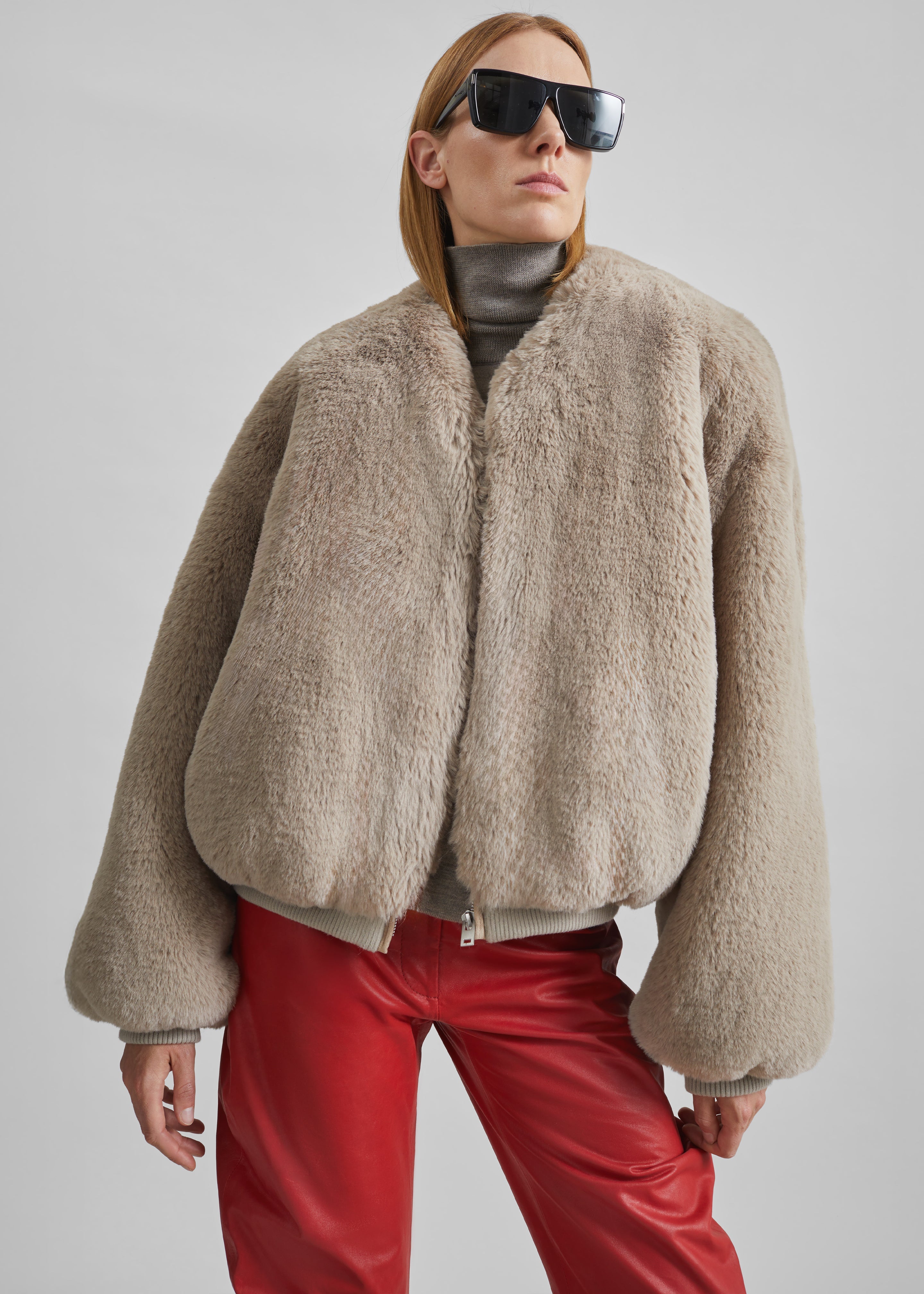 Veste Senna en fausse fourrure sans col - Taupe clair - 2