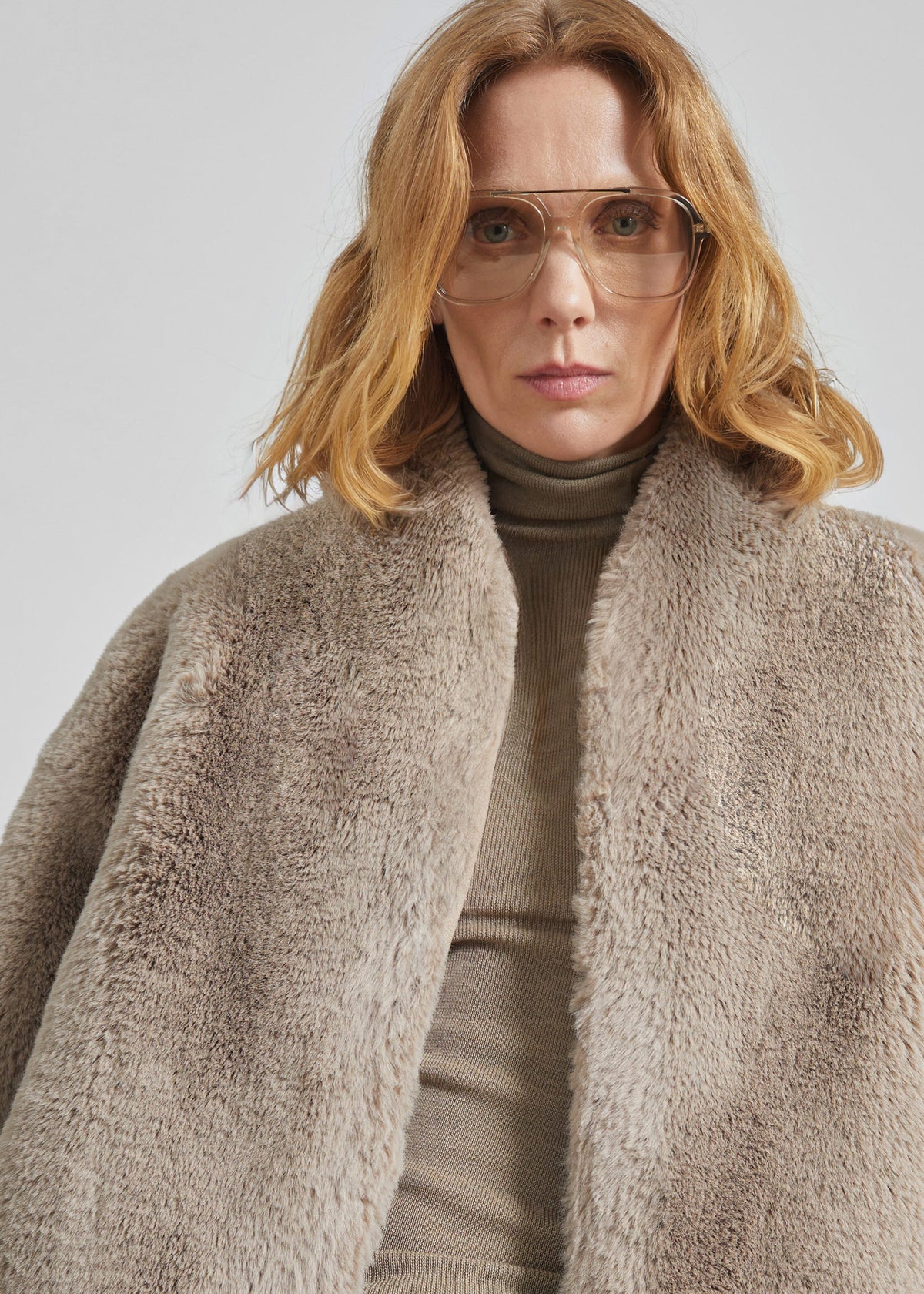 Veste Senna en fausse fourrure sans col - Taupe clair - 4
