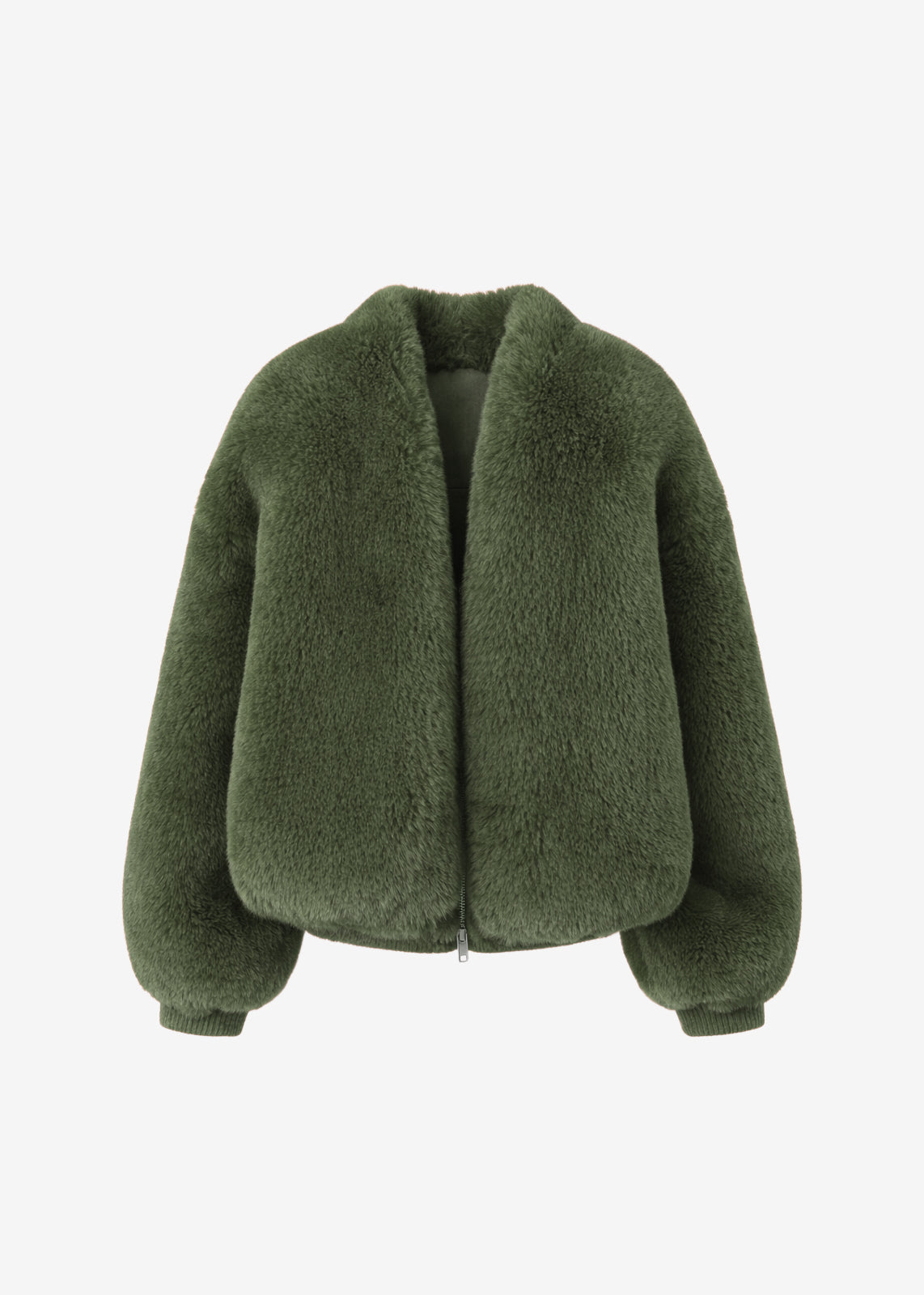Senna Faux Fur Collarless Jacket - Moss Green