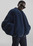 Senna Faux Fur Collarless Jacket - Navy