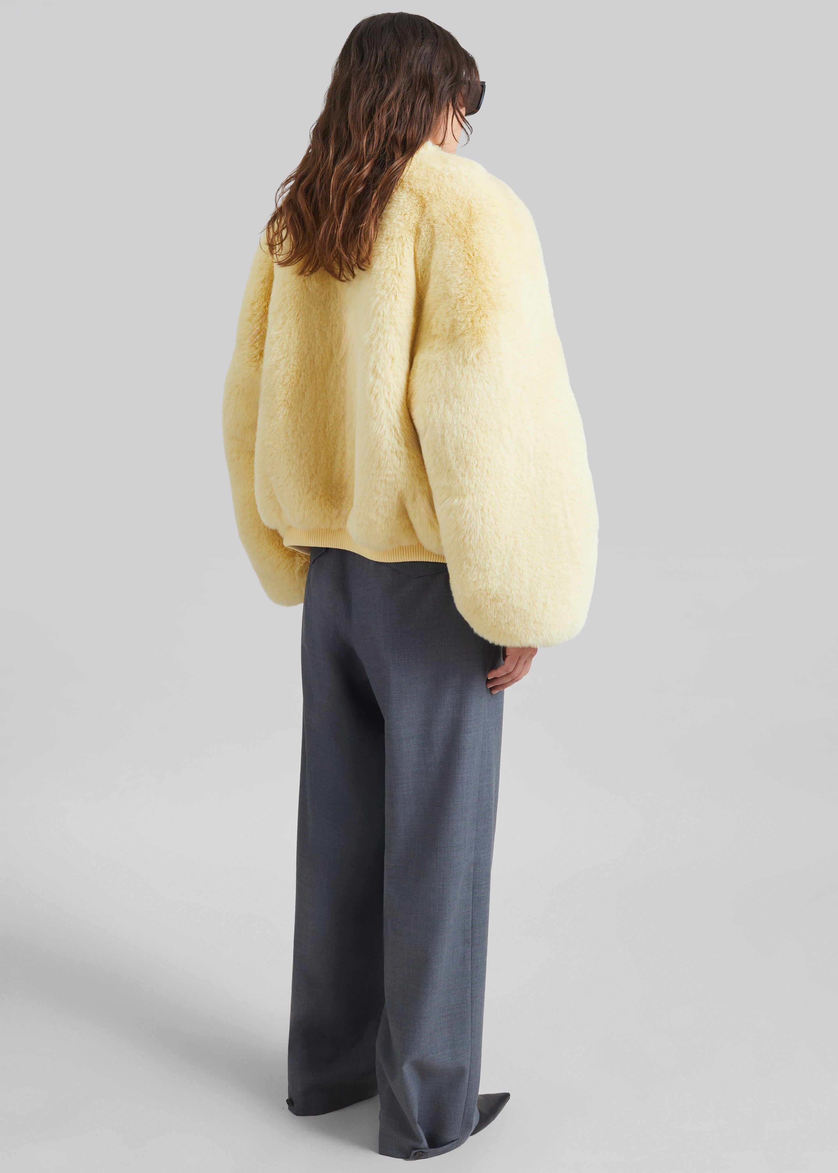 Senna Faux Fur Collarless Jacket - Pale Yellow - 6