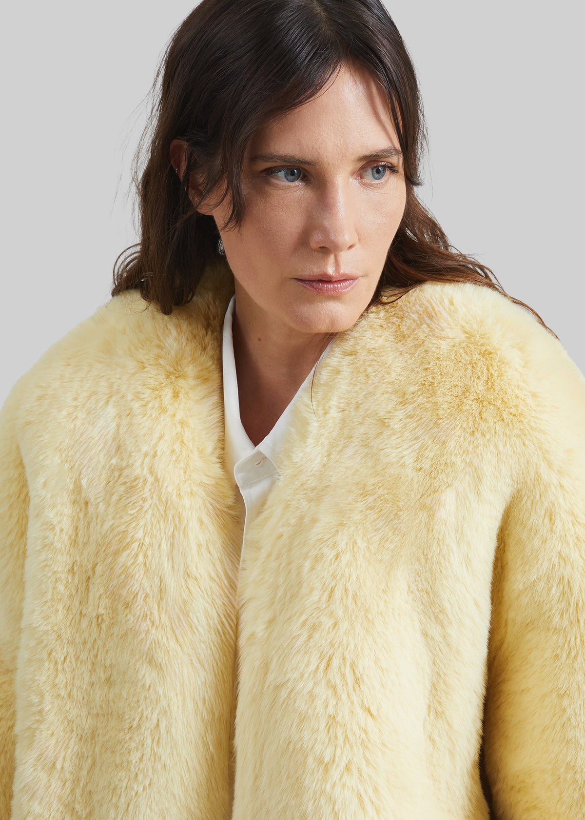 Senna Faux Fur Collarless Jacket - Pale Yellow - 3