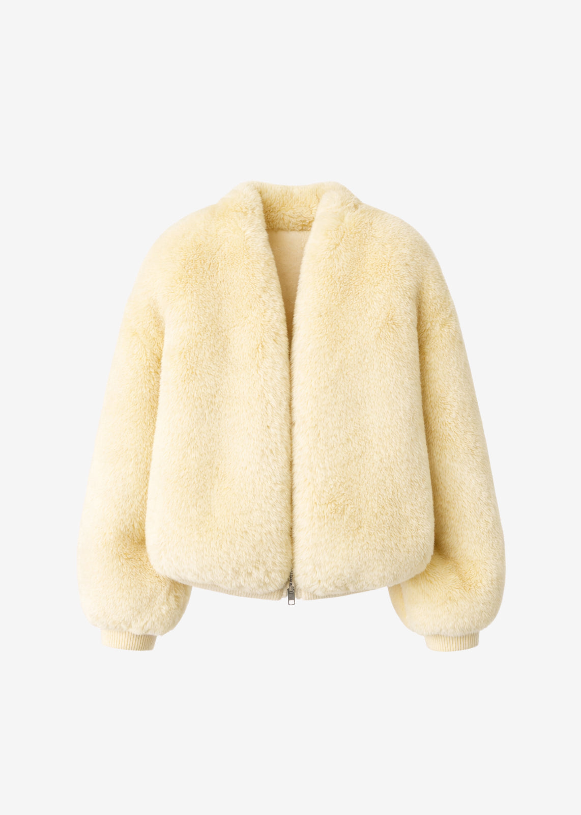 Senna Faux Fur Collarless Jacket - Pale Yellow - 7