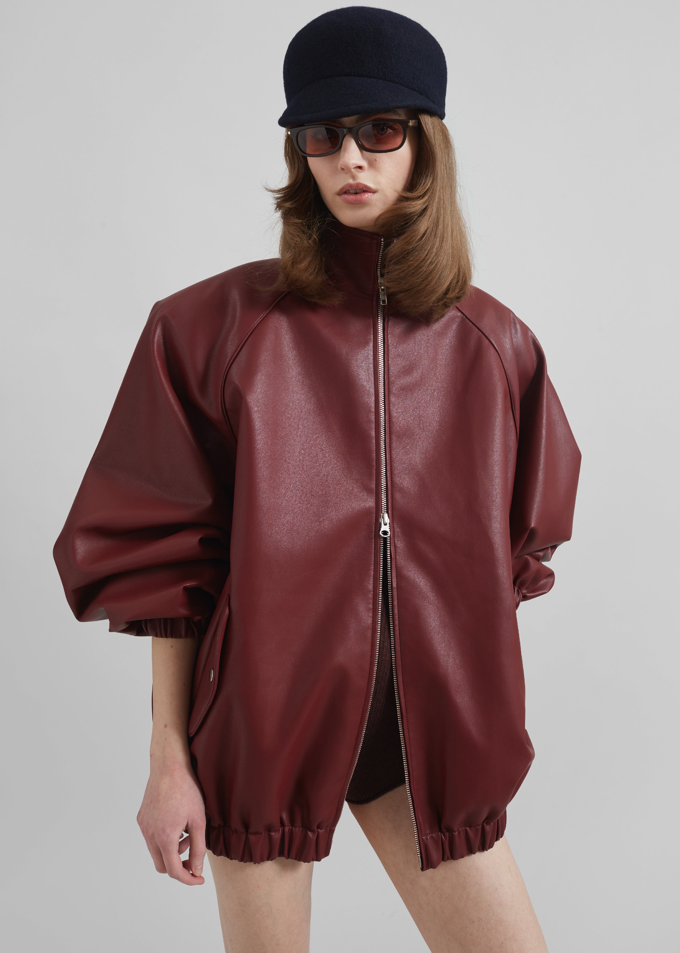 Senta Faux Leather Bomber - Burgundy - 8