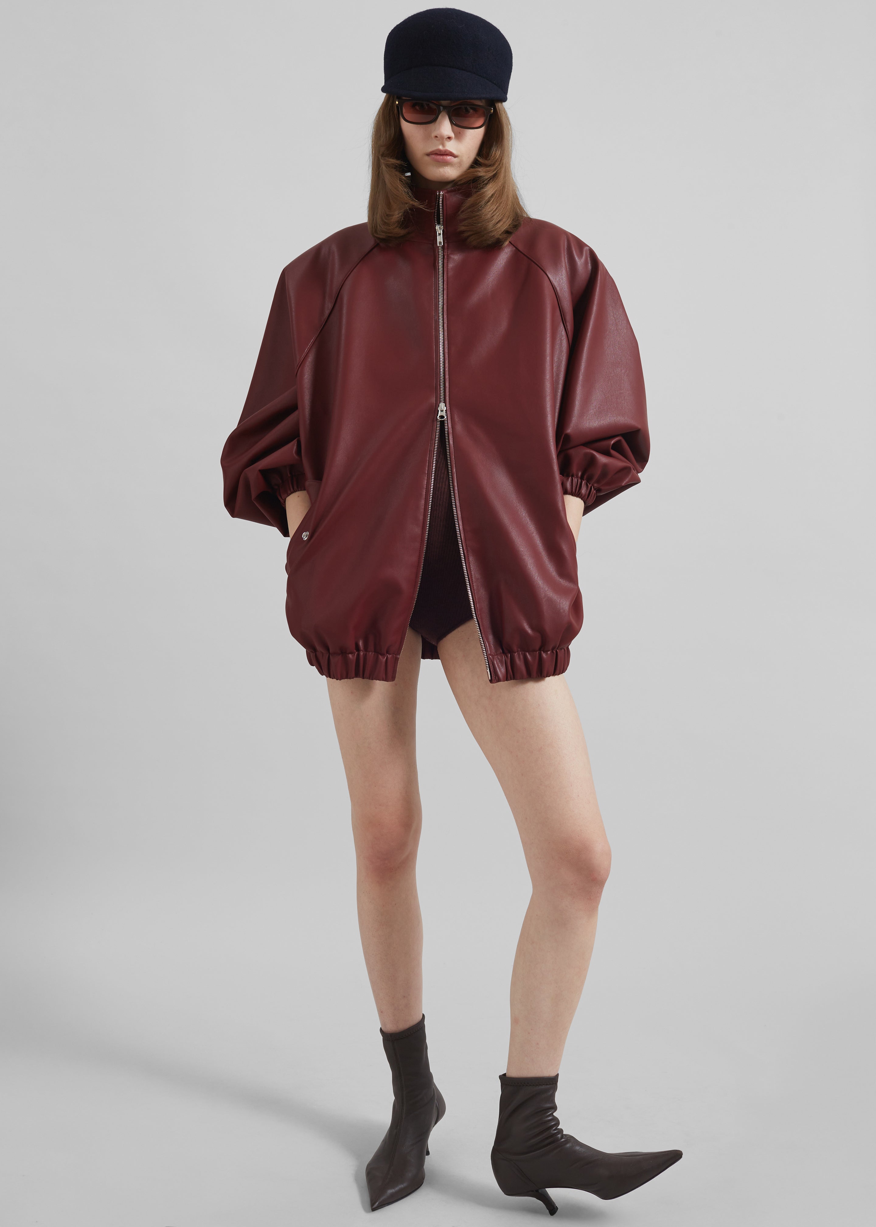 Senta Faux Leather Bomber - Burgundy - 4