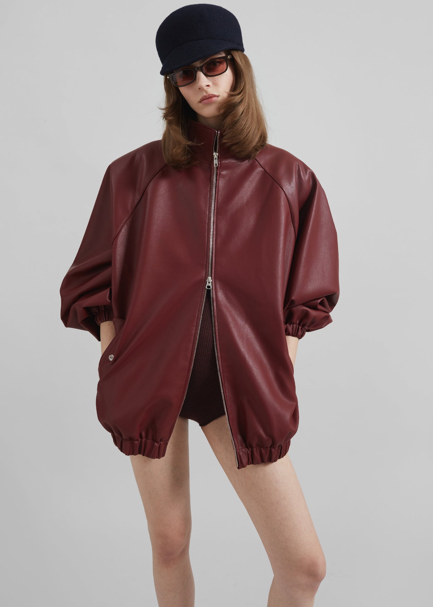 Senta Faux Leather Bomber - Burgundy