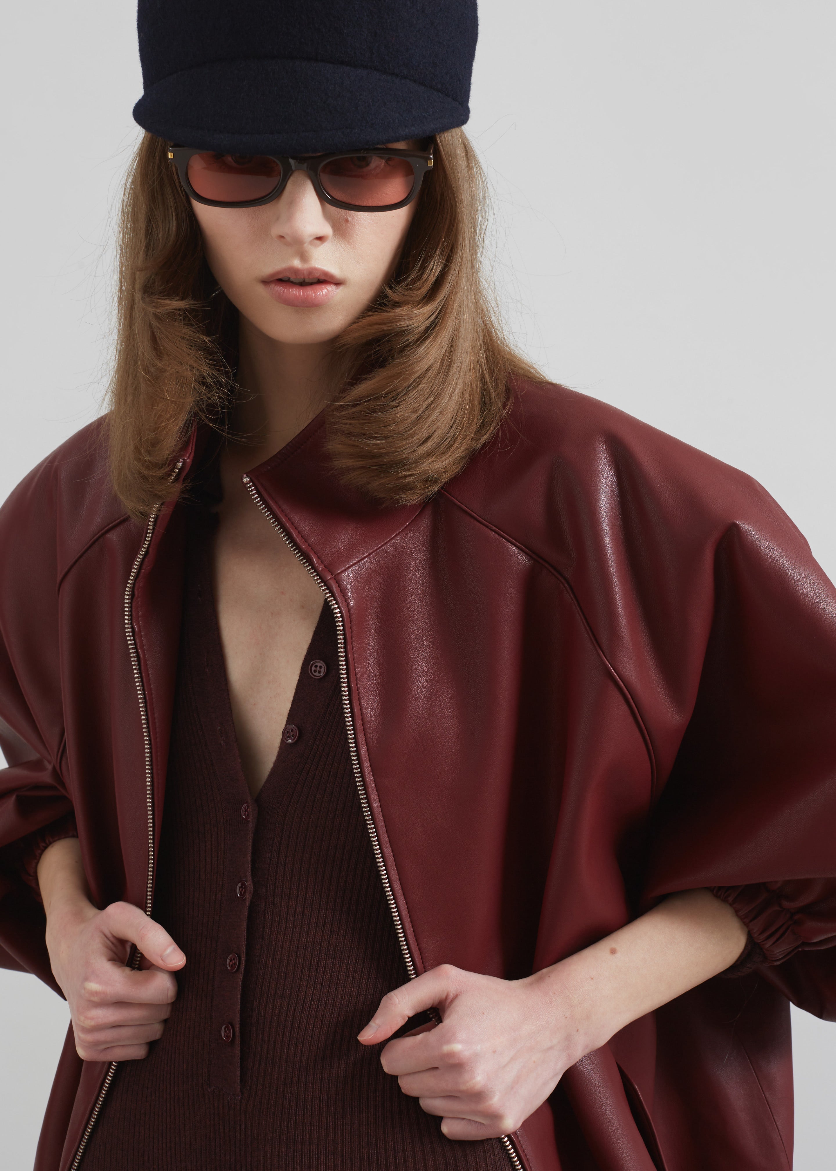 Senta Faux Leather Bomber - Burgundy - 6