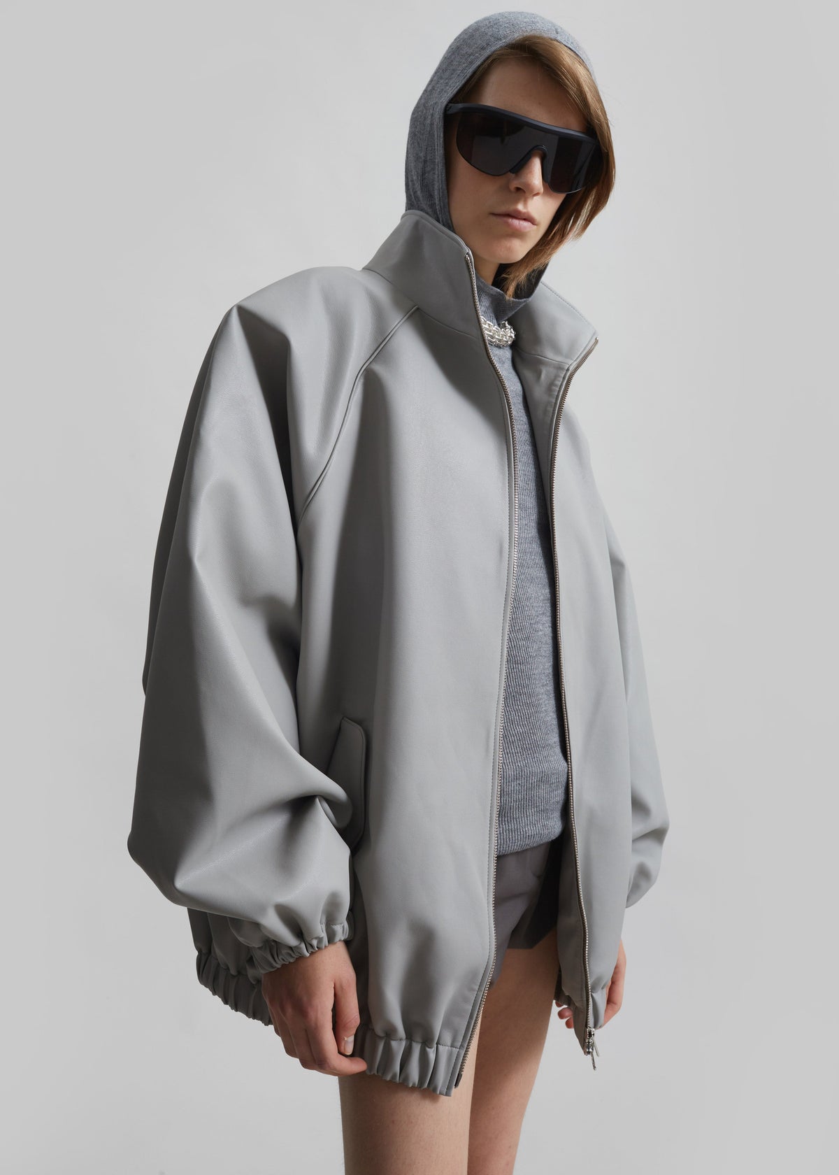 Senta Faux Leather Bomber - Light Grey - 4