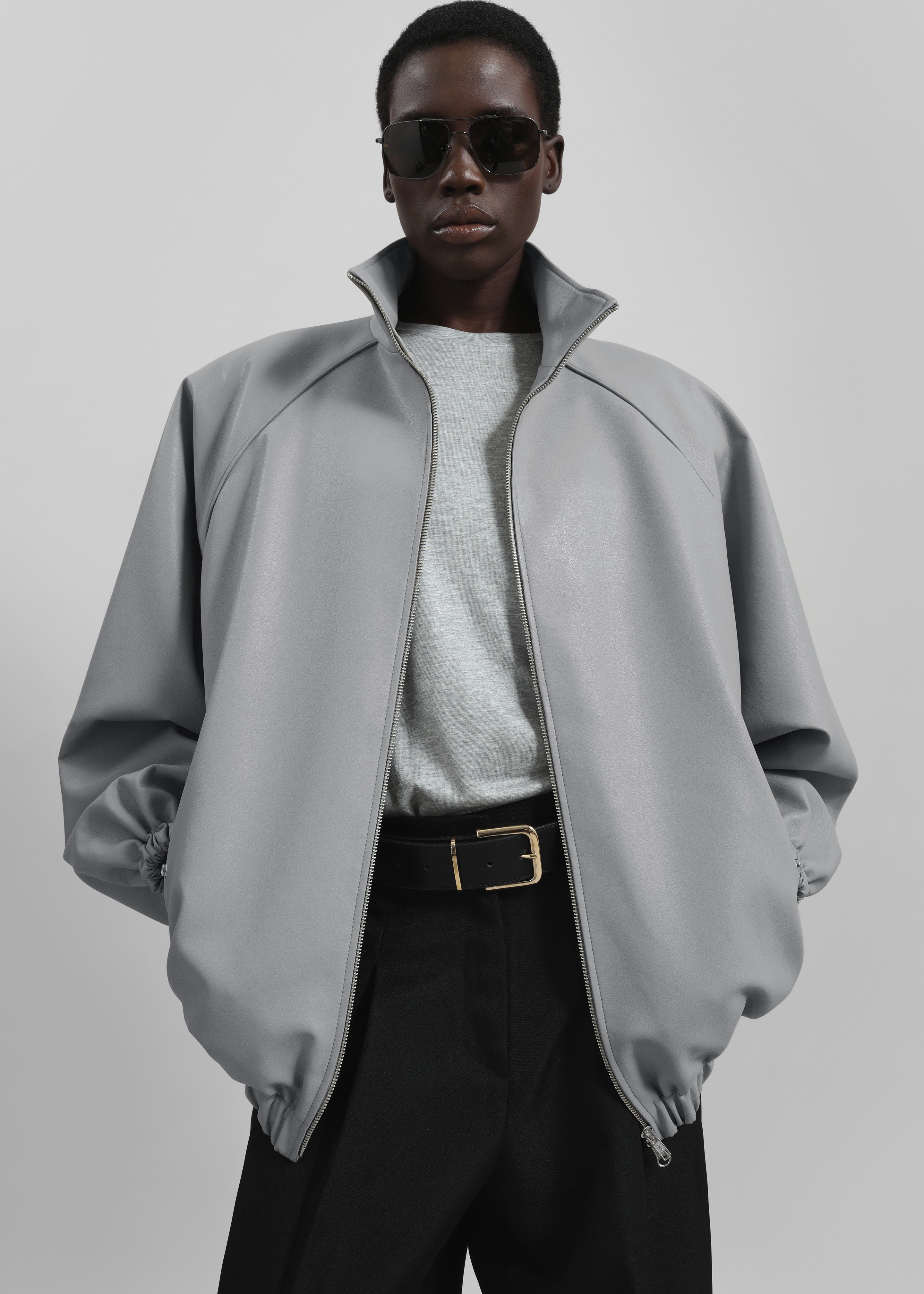 Senta Faux Leather Bomber - Light Grey – The Frankie Shop Europe