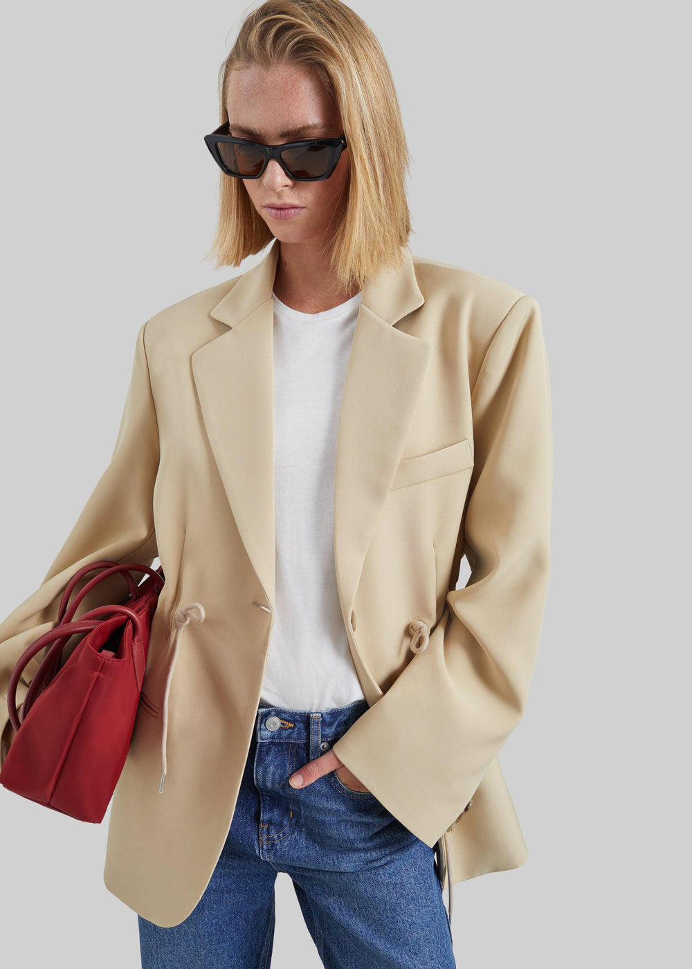 Sesma Drawstring Blazer - Light Beige