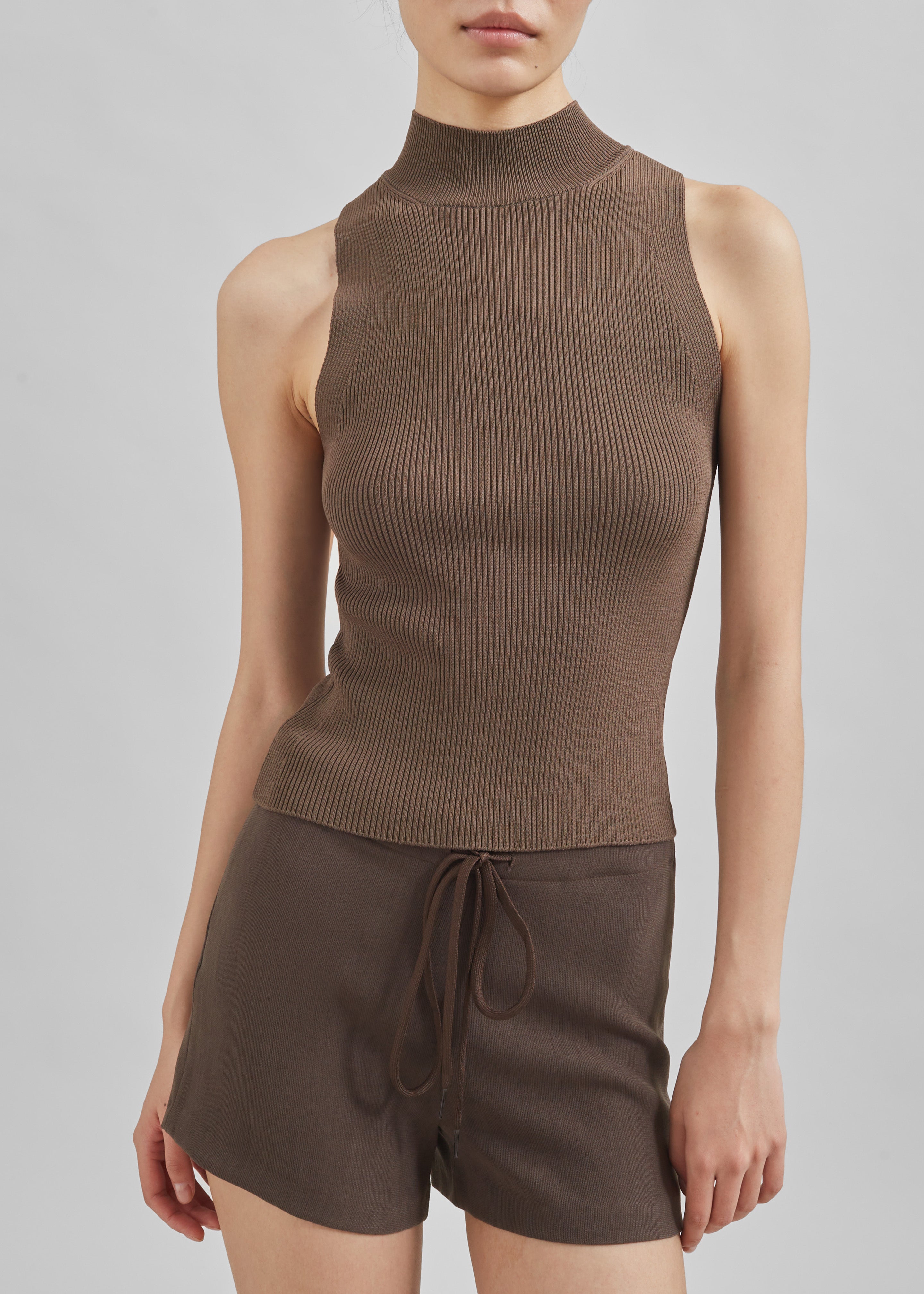 Shelby Mock Neck Tank - Brown - 3