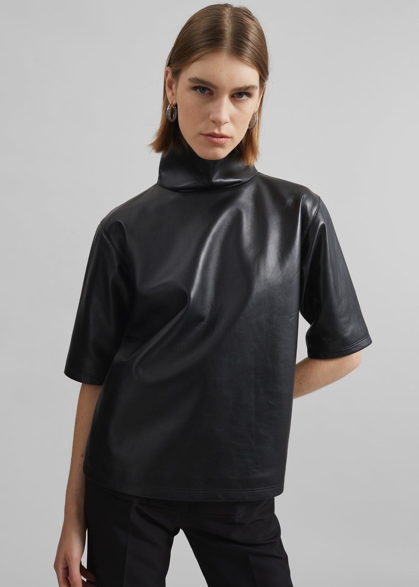 Shiloh Leather Mock Neck Top - Black - 1