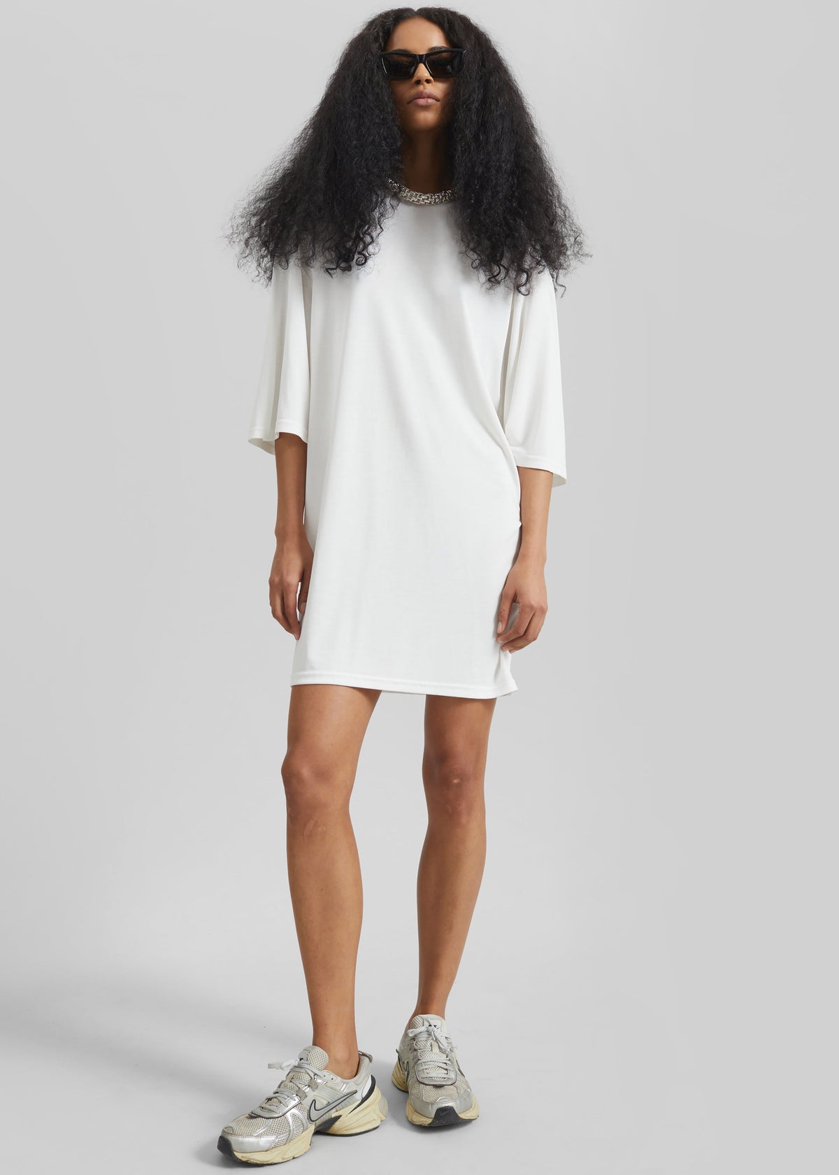 Sian Oversized T-Shirt Dress - White - 4