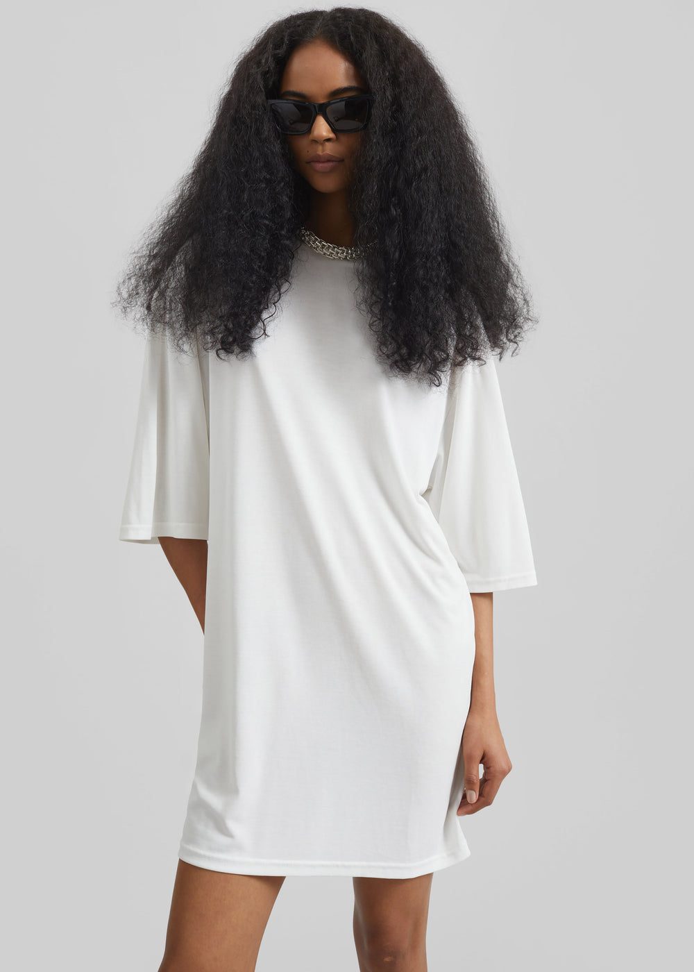Sian Oversized T-Shirt Dress - White - 1