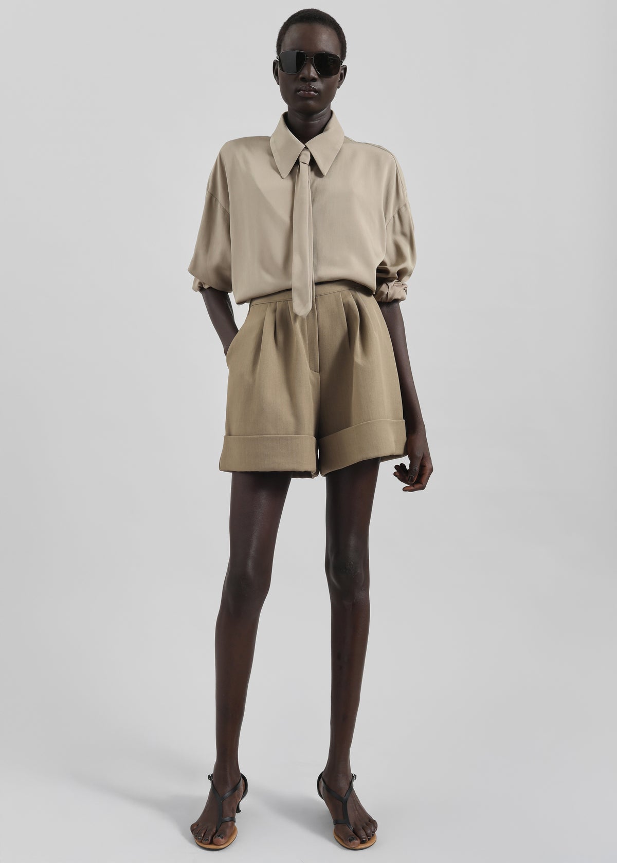 Silvan Neck Tie Shirt - Taupe - 9