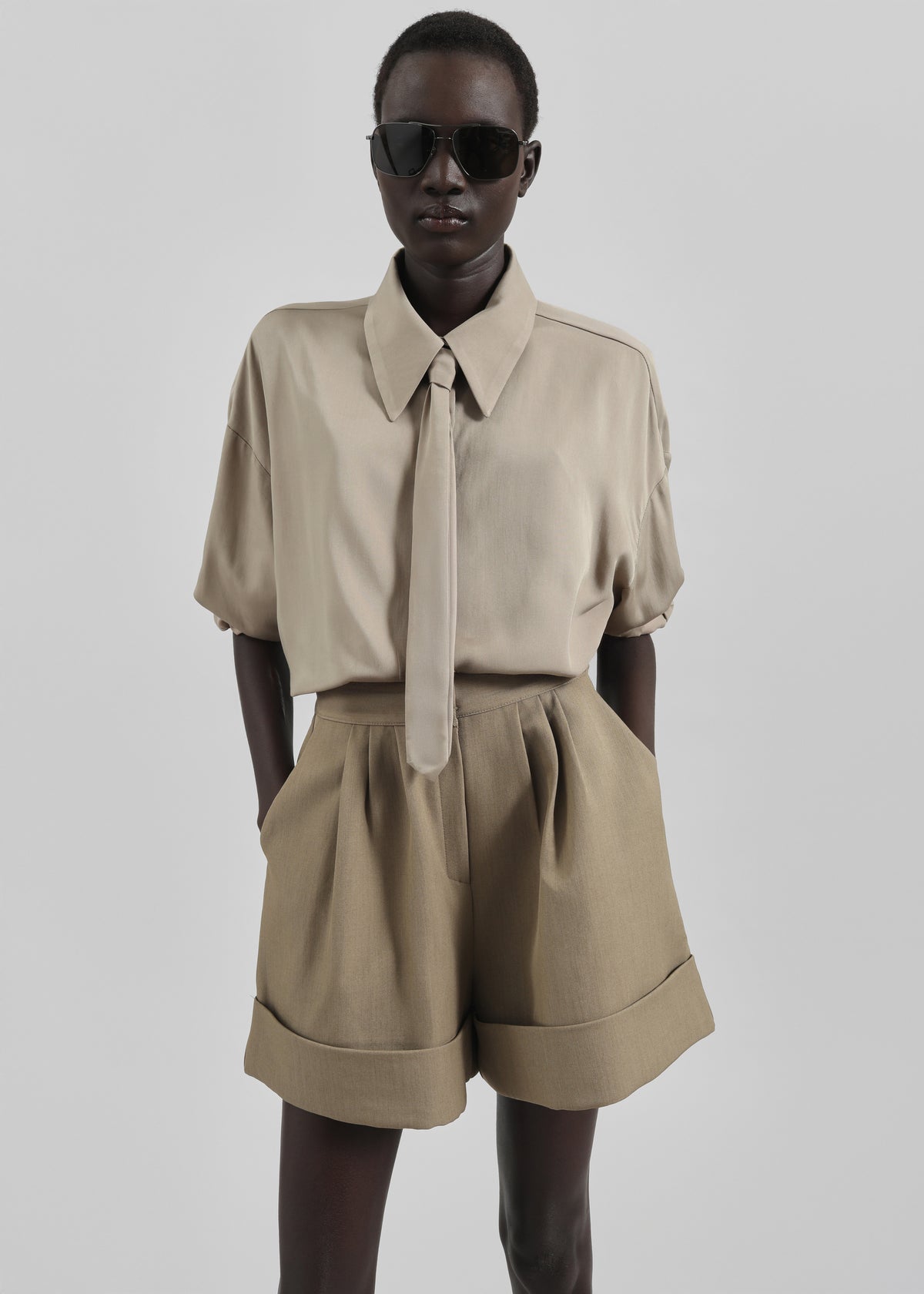 Silvan Neck Tie Shirt - Taupe - 7