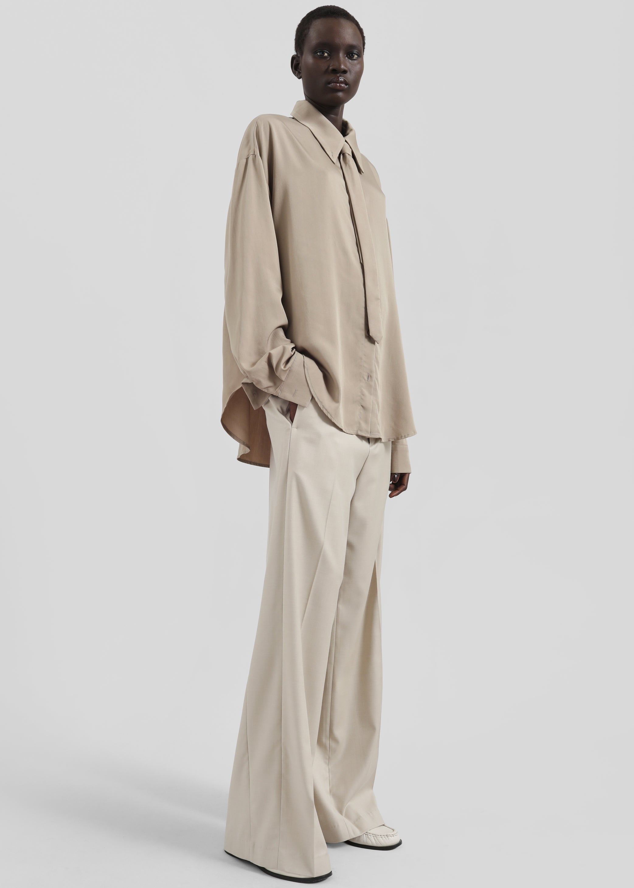 Shop the look image for Silvan Neck Tie Shirt - Taupe
