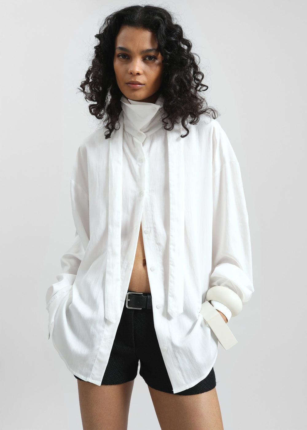 Silvan Neck Tie Shirt - White - 1