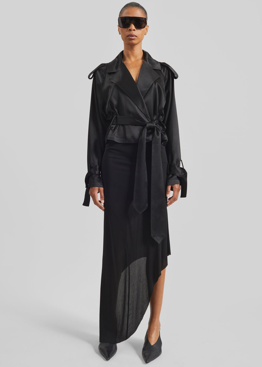 Simona Satin Short Trench - Black - 1