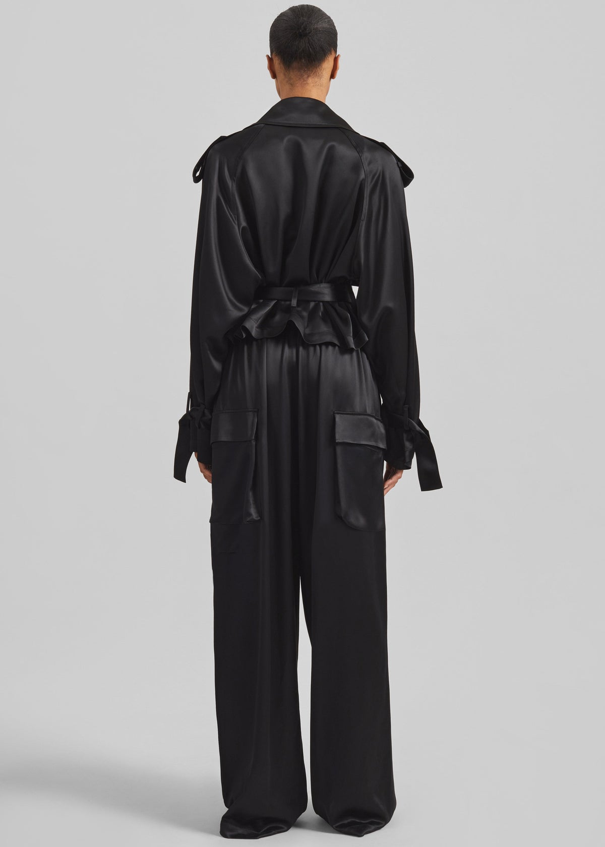 Simona Satin Short Trench - Black - 7