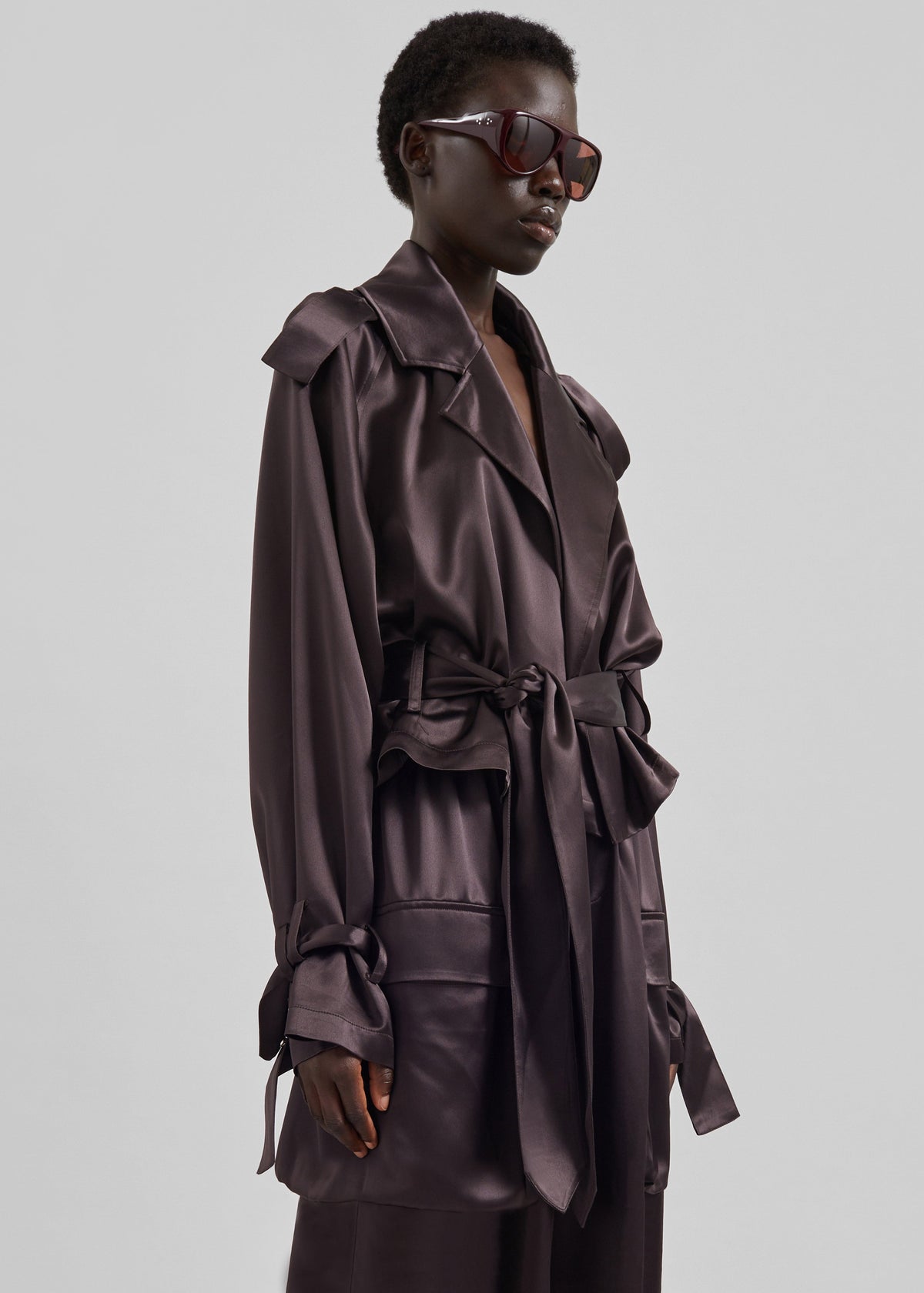 Simona Satin Short Trench - Dark Brown - 5