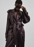 Simona Satin Short Trench - Dark Brown