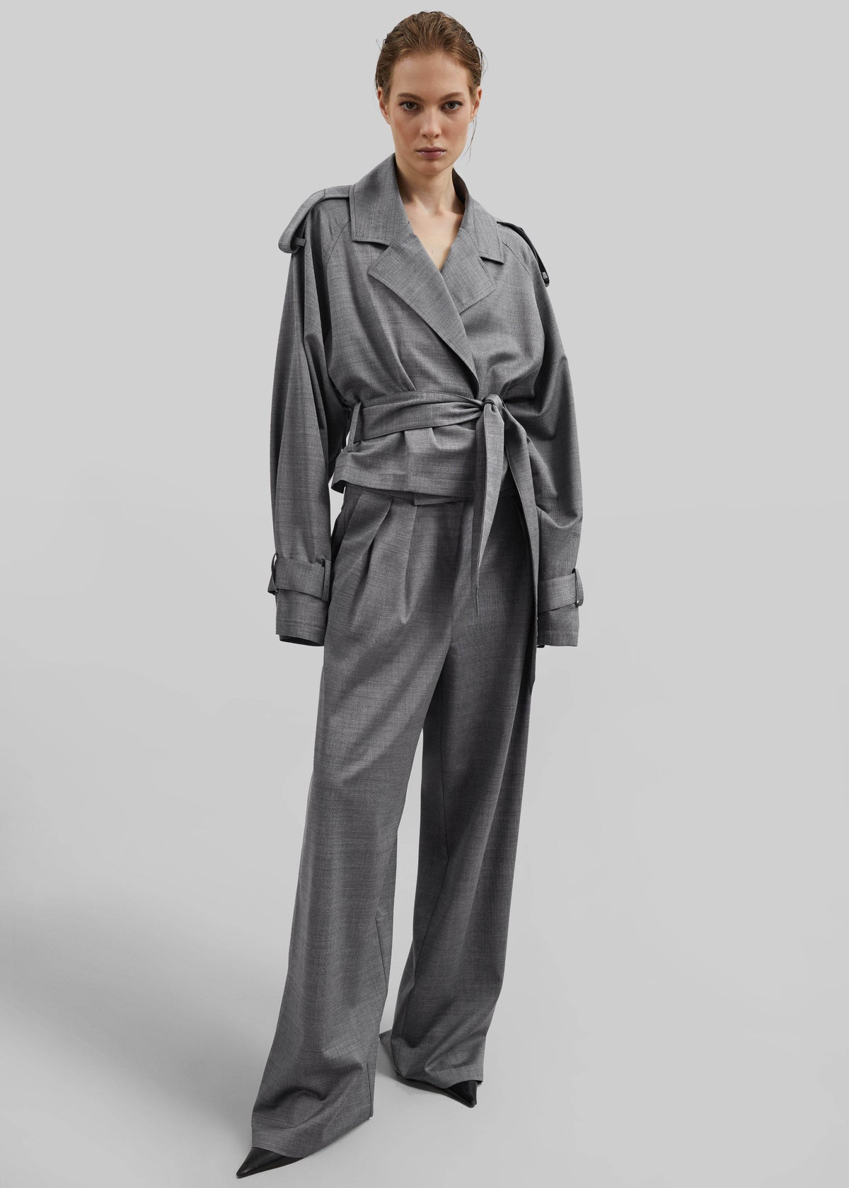 Simona Short Trench - Grey Melange - 2