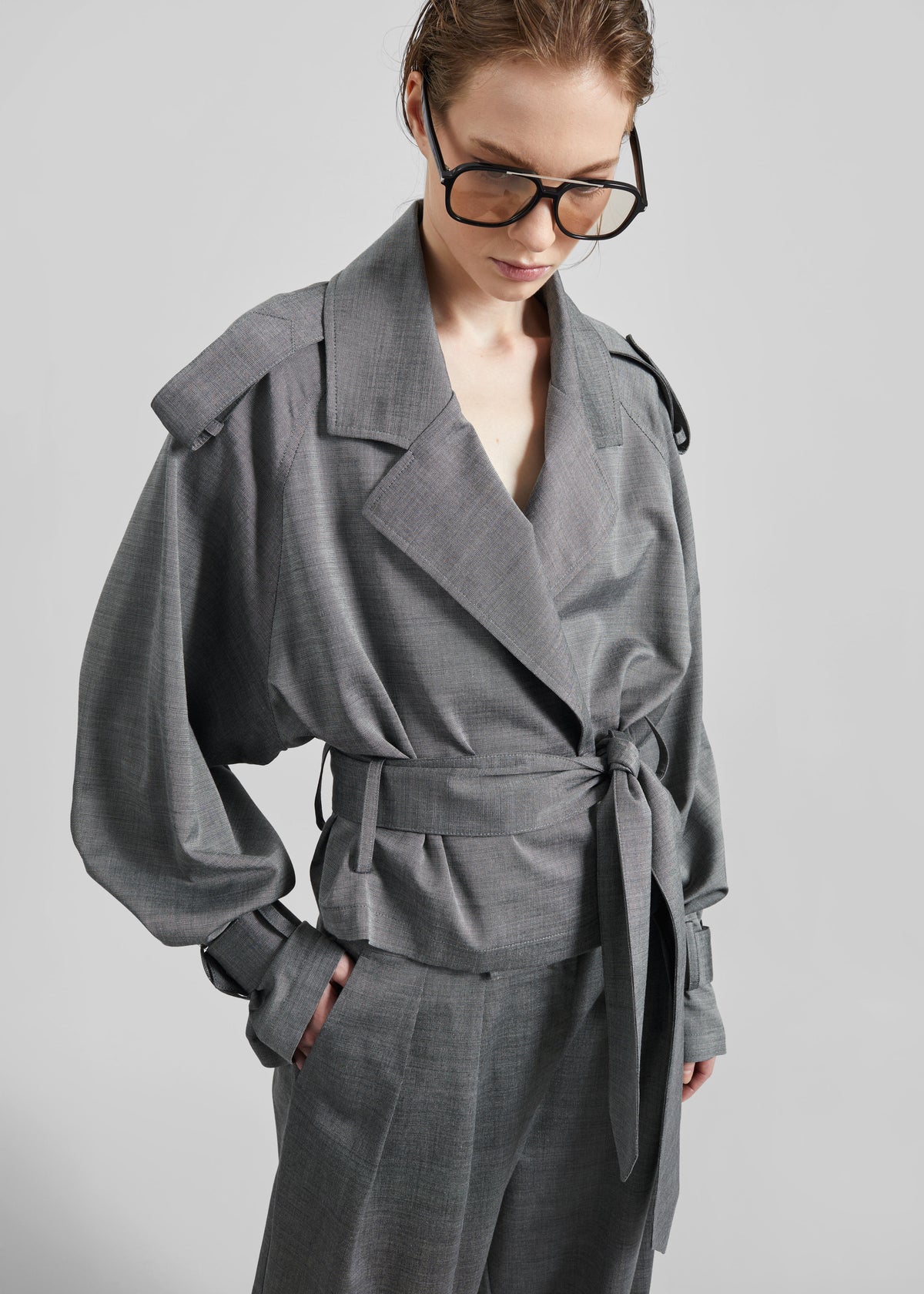 Simona Short Trench - Grey Melange - 5