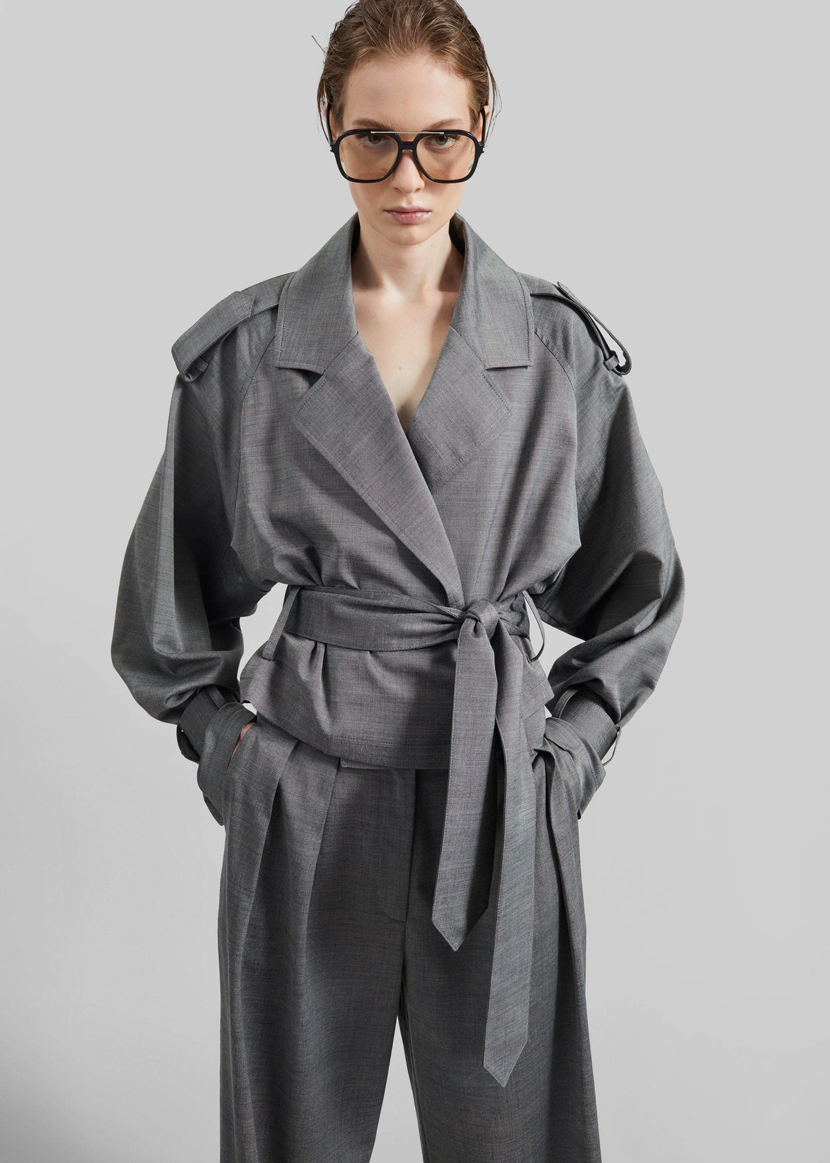 Simona Short Trench - Grey Melange - 6