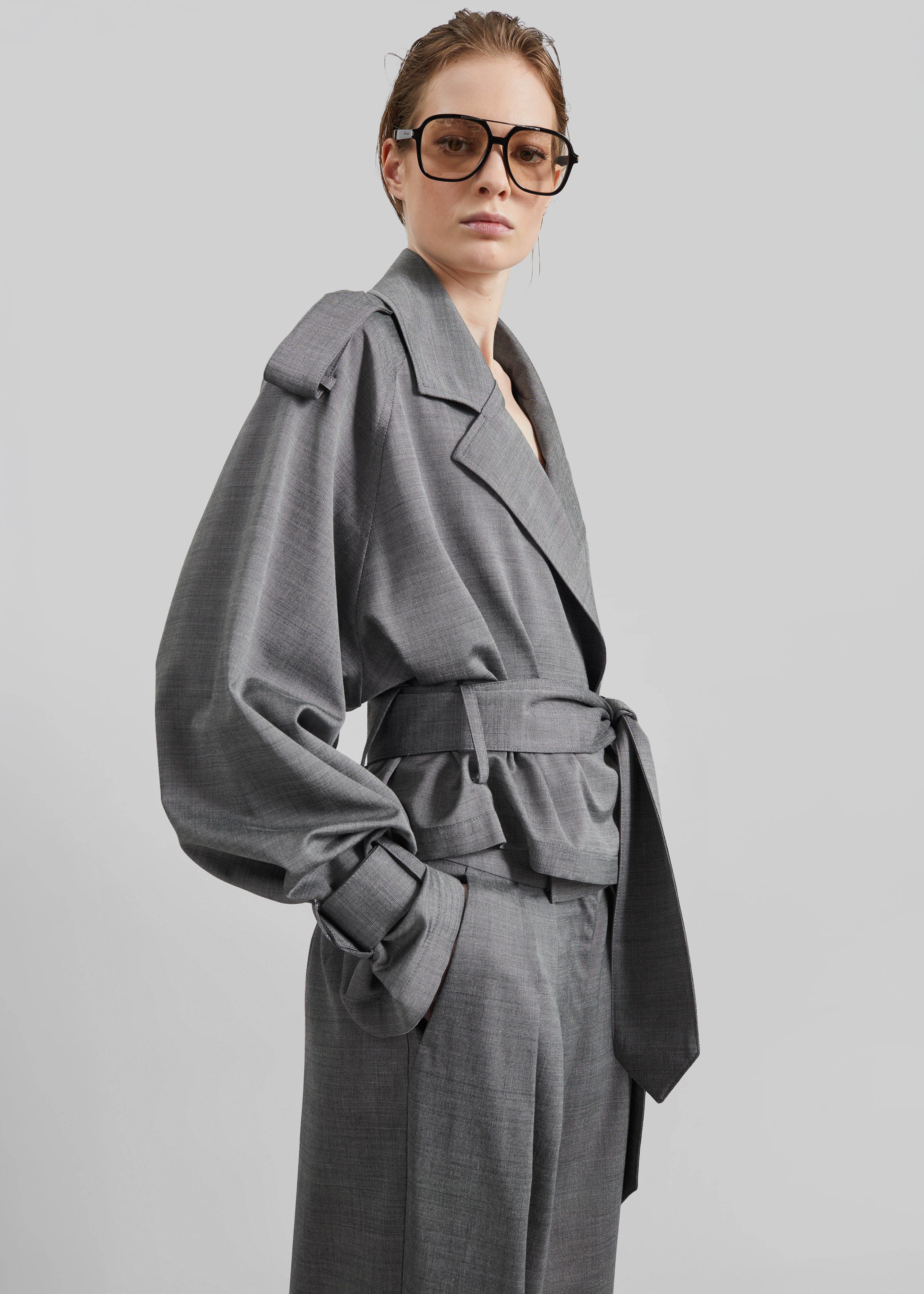 Simona Short Trench - Grey Melange – The Frankie Shop Europe