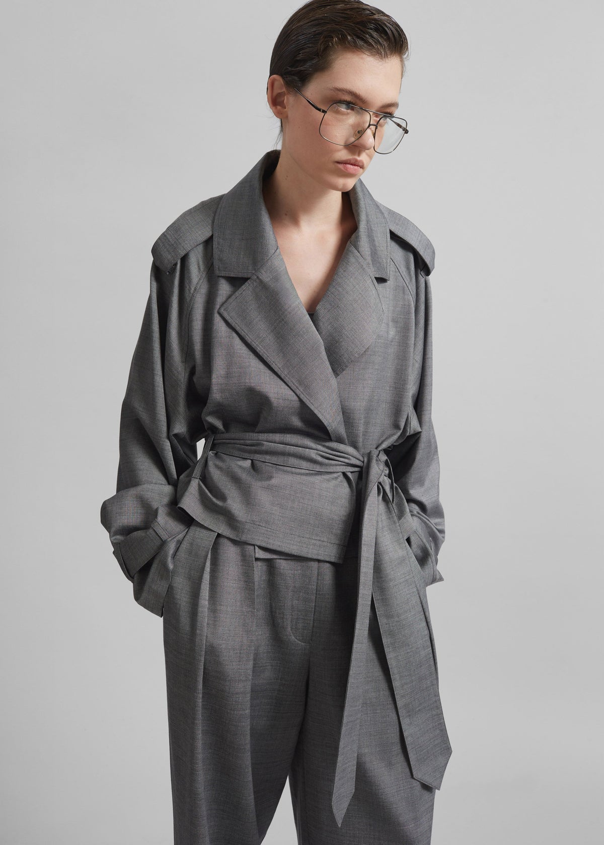 Simona Short Trench - Grey Melange - 1