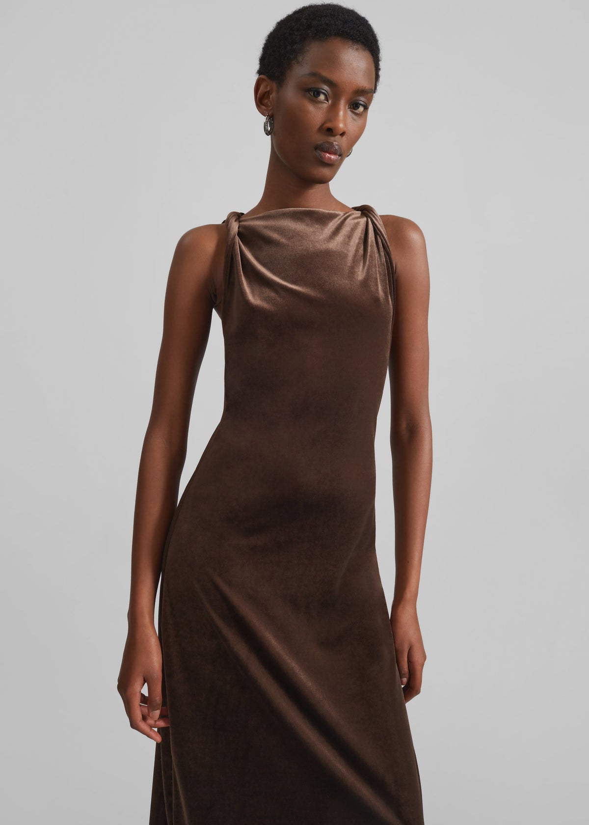 Sinai Twisted Velvet Dress - Brown - 3