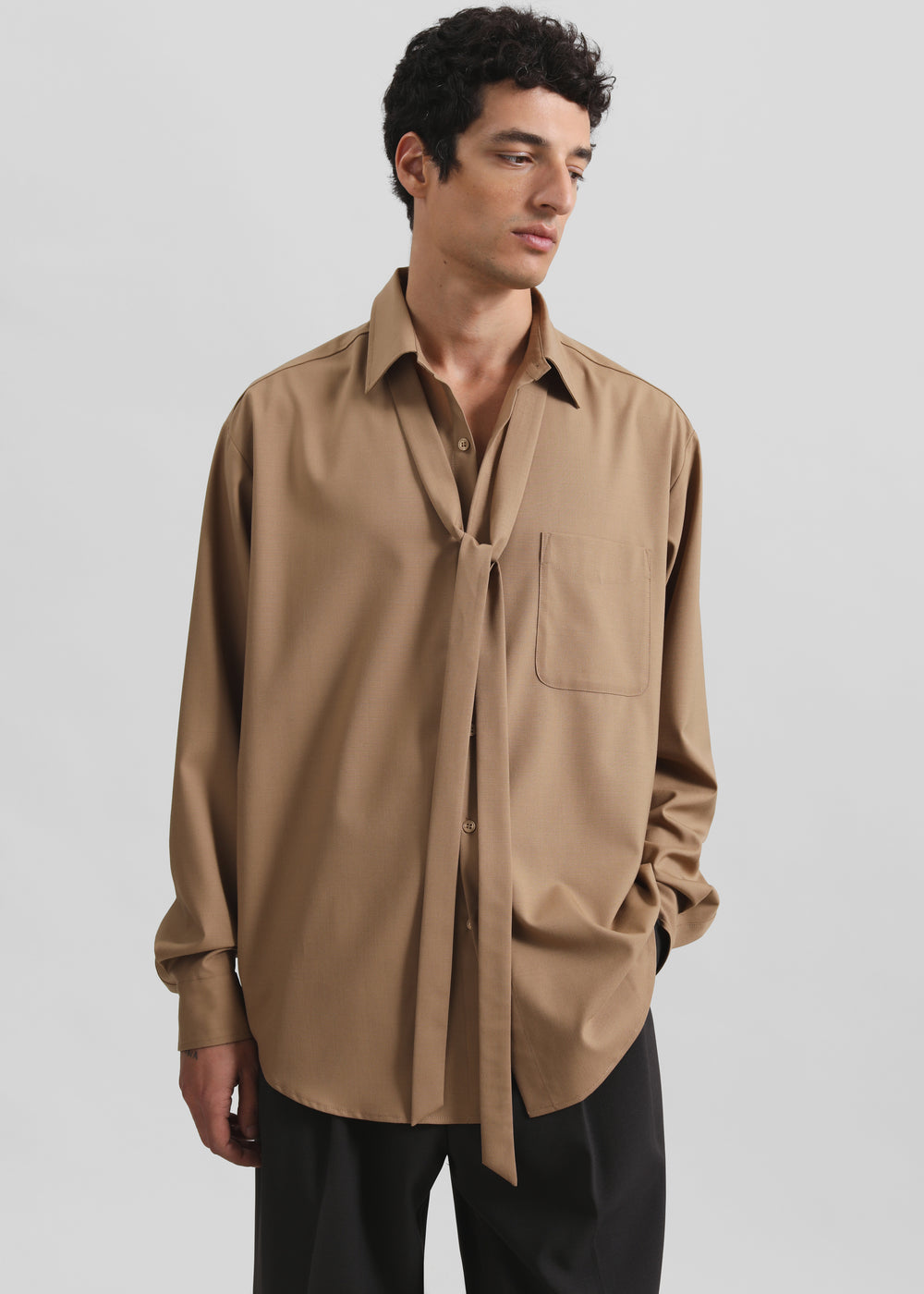 Sinclair Neck Tie Shirt - Camel - 1
