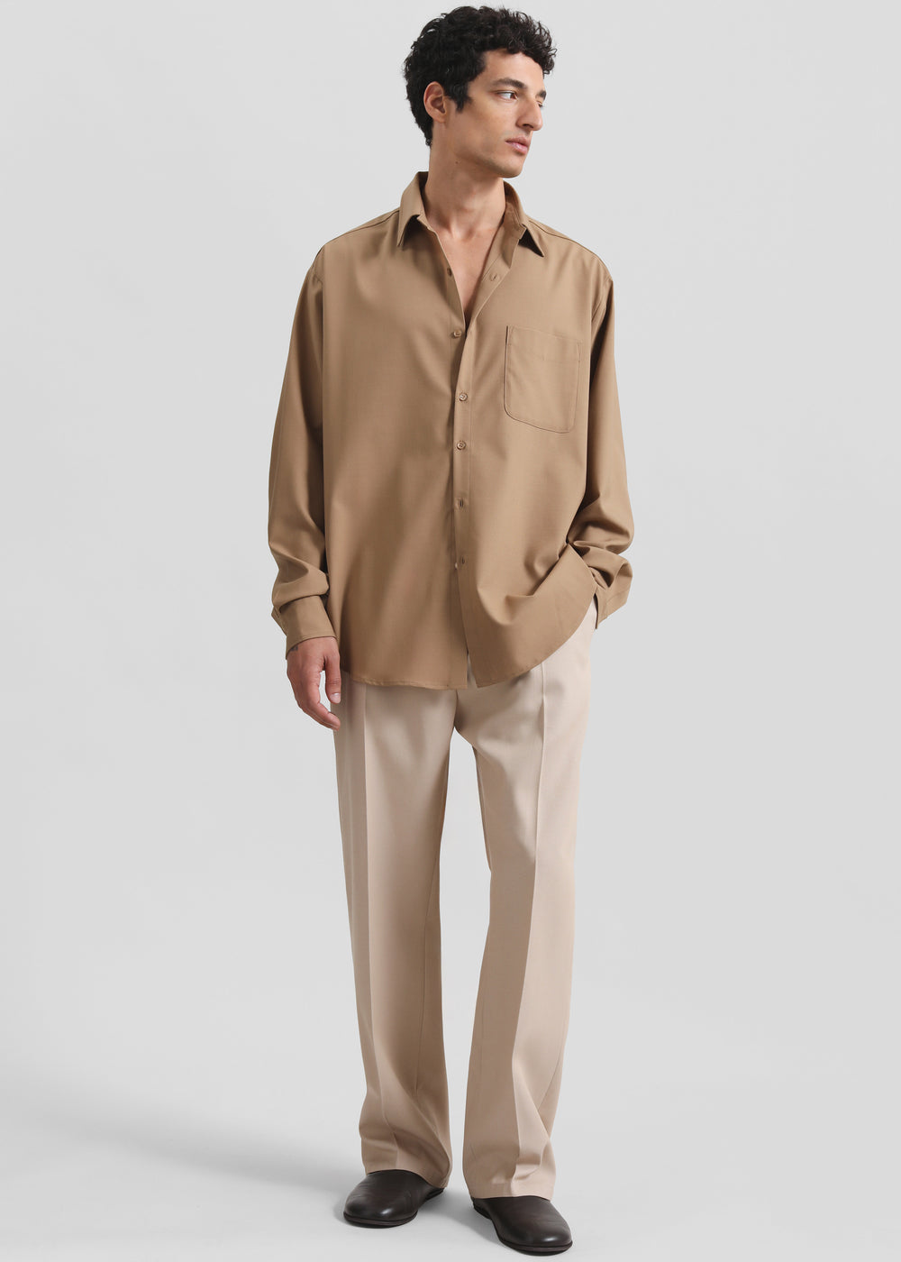 Sinclair Neck Tie Shirt - Camel