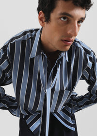 Sinclair Neck Tie Shirt - Navy Stripe
