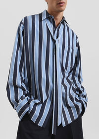 Sinclair Neck Tie Shirt - Navy Stripe
