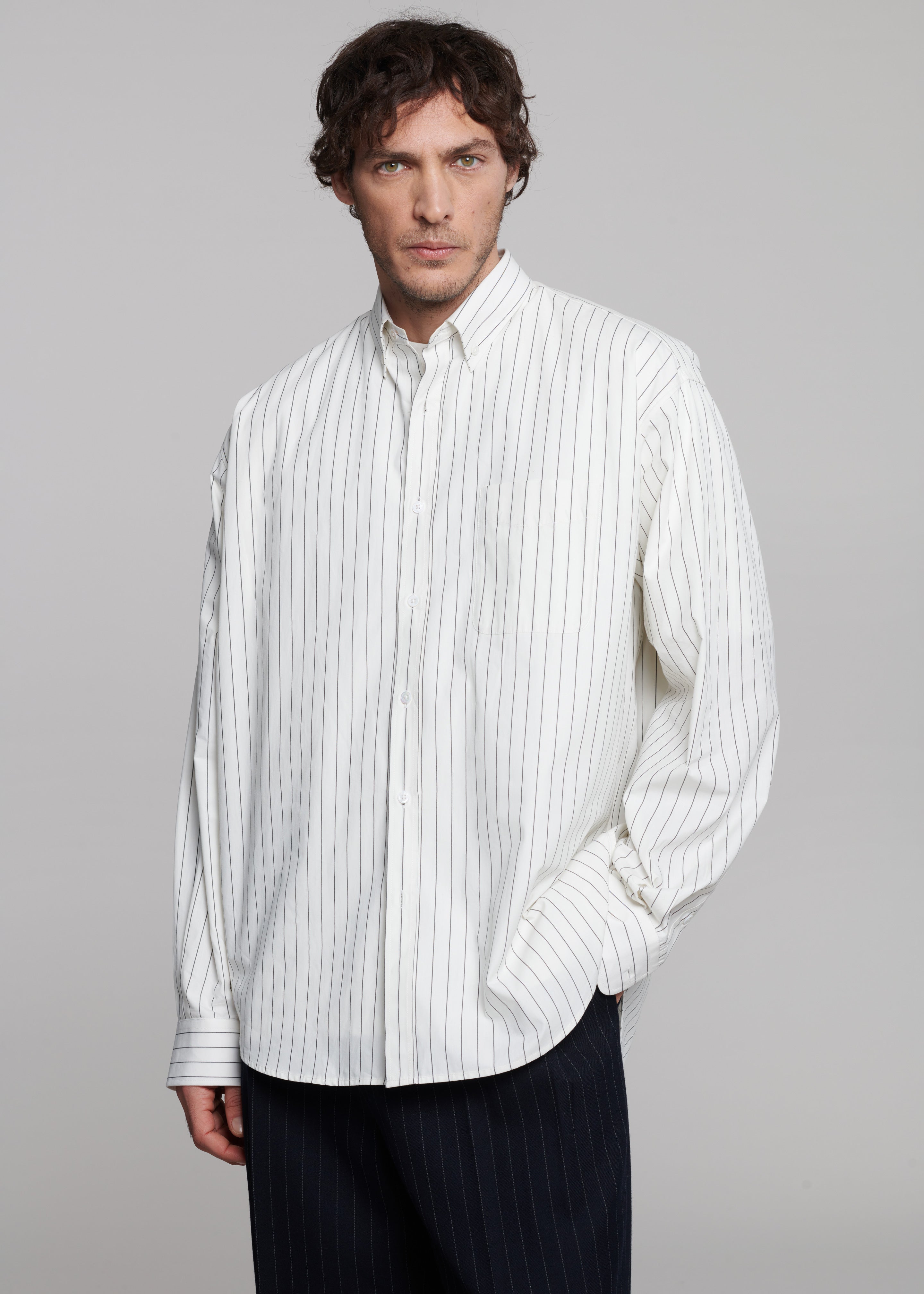 Sinclair Poplin Shirt - White/Black Stripe - 2