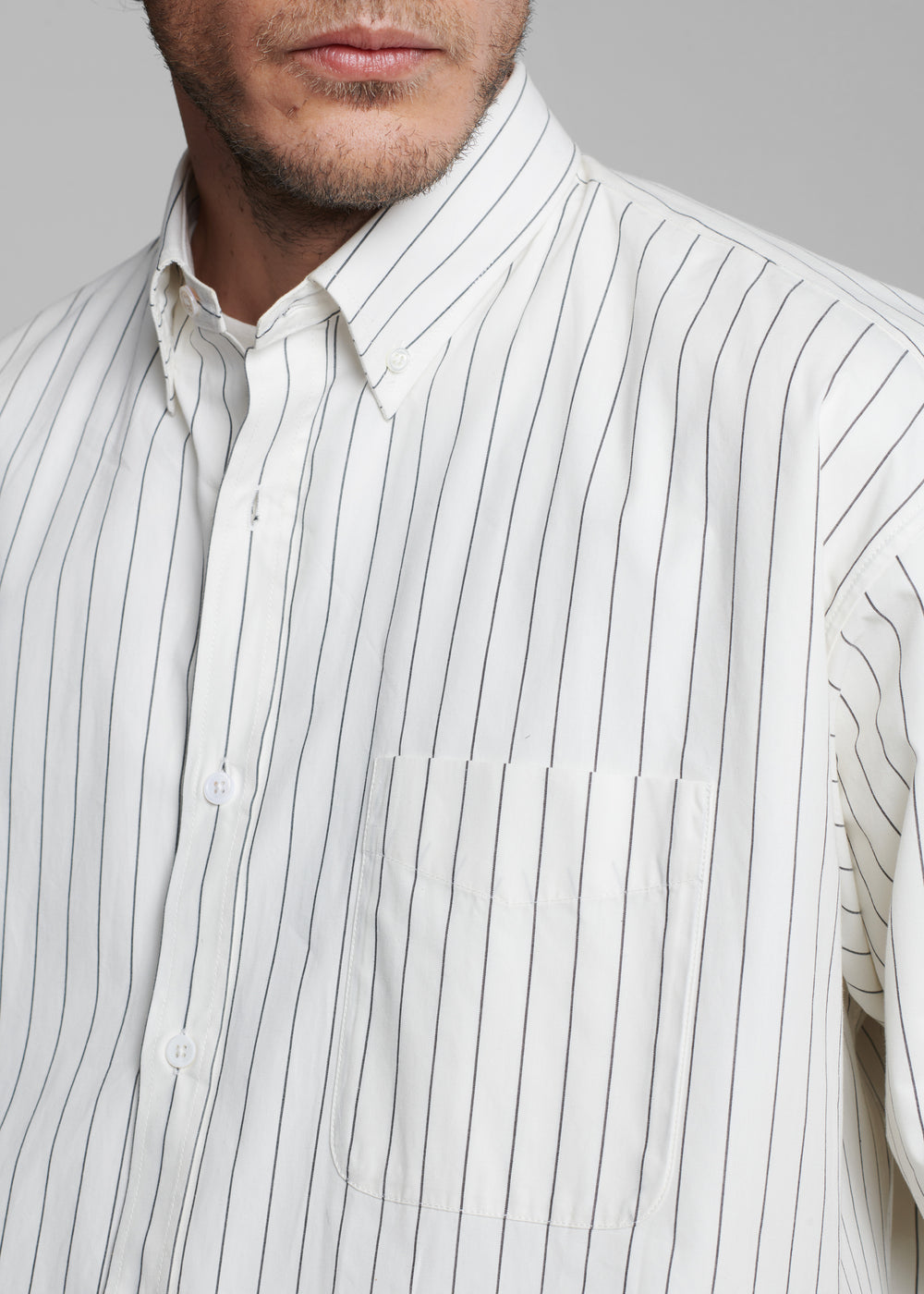 Sinclair Poplin Shirt - White/Black Stripe - 1
