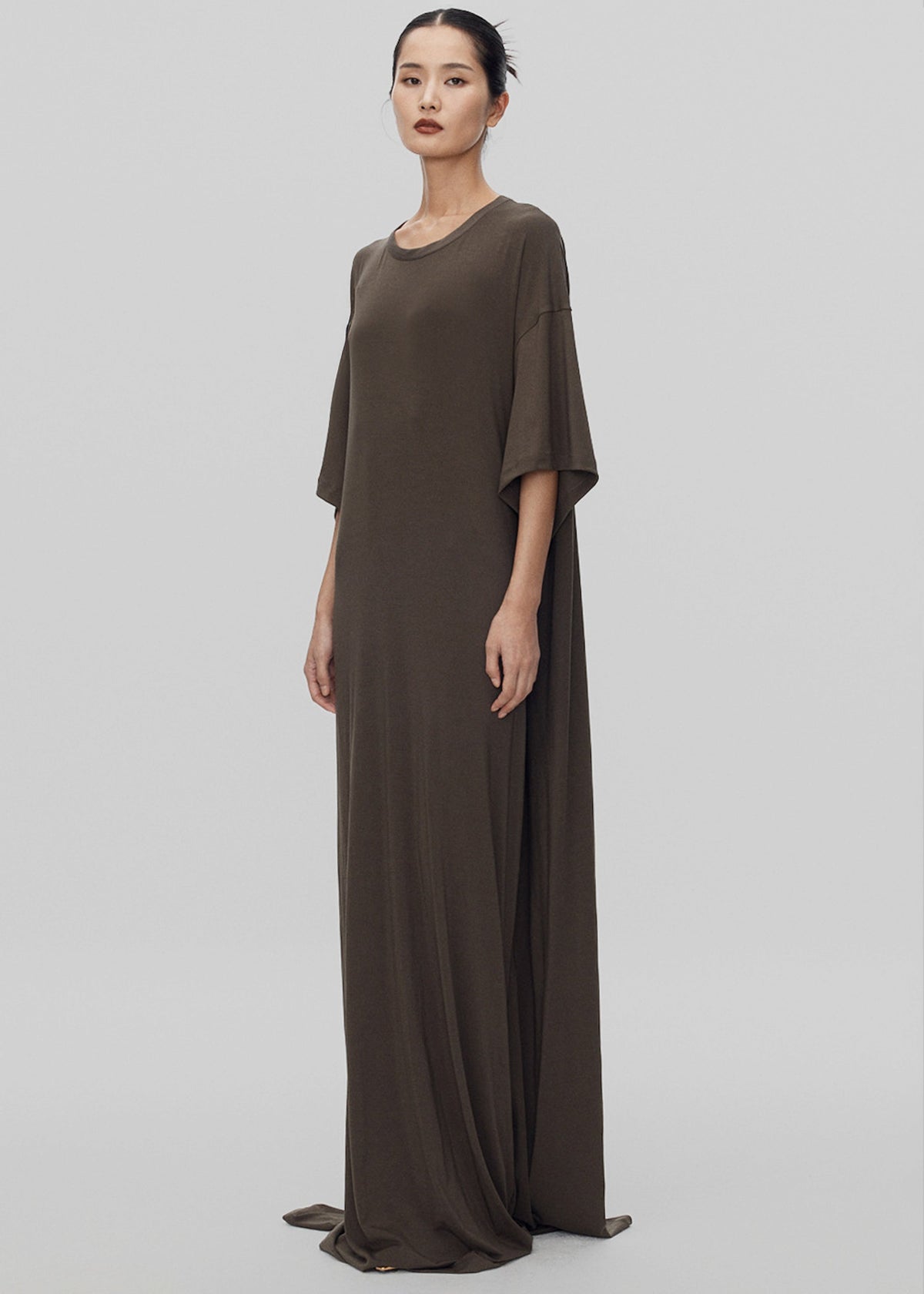 dark olive maxi dress Sintra Jersey Draped Maxi Dress