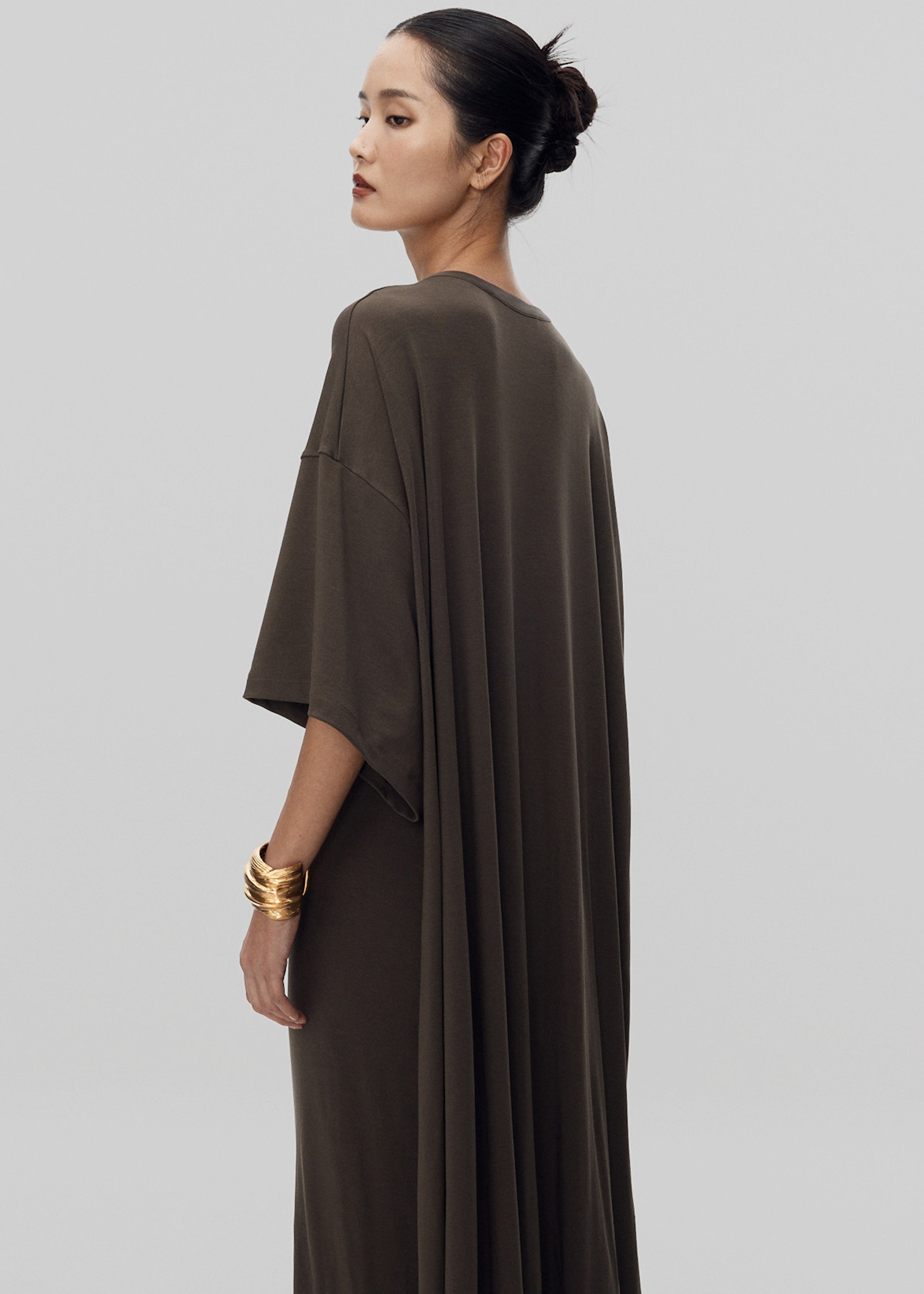Sintra Jersey Draped Maxi Dress - Dark Olive - 1