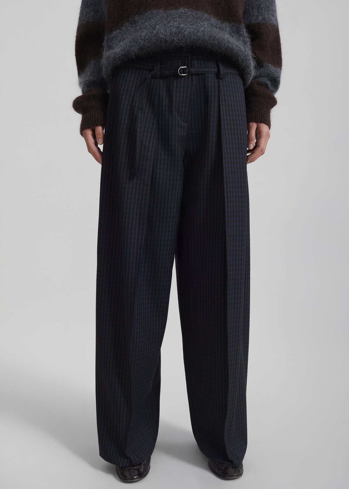 Sirsa Double Belt Loop Trousers - Black Plaid - 4