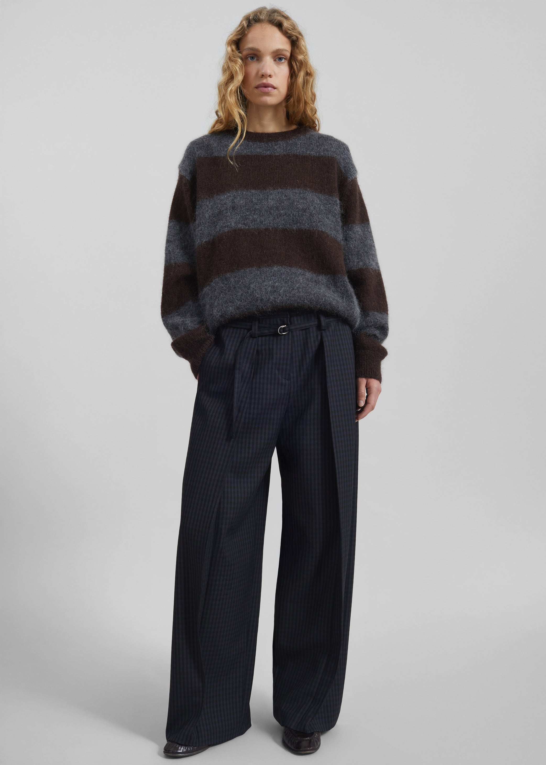 Shop the look image for Sirsa Double Belt Loop Trousers - Black Plaid
