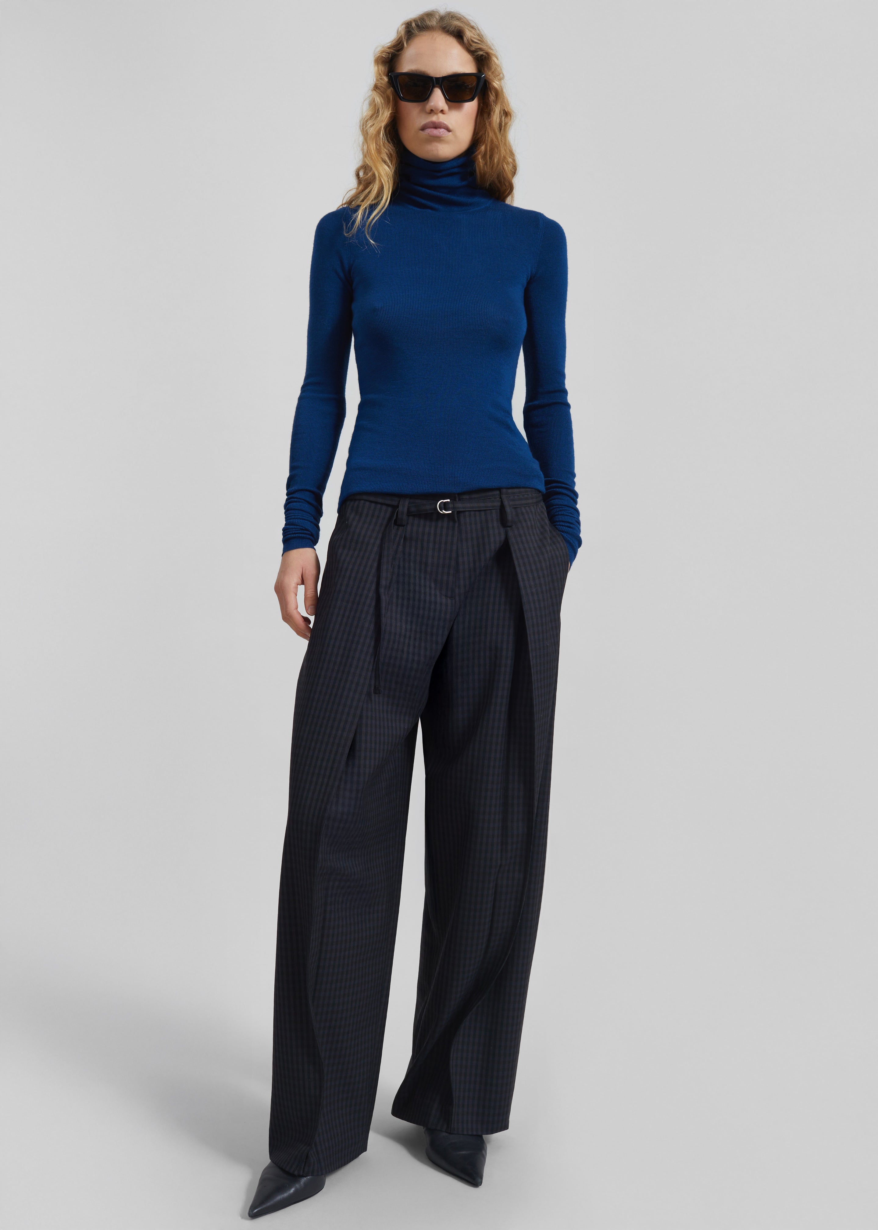 Sirsa Double Belt Loop Trousers - Black Plaid - 5