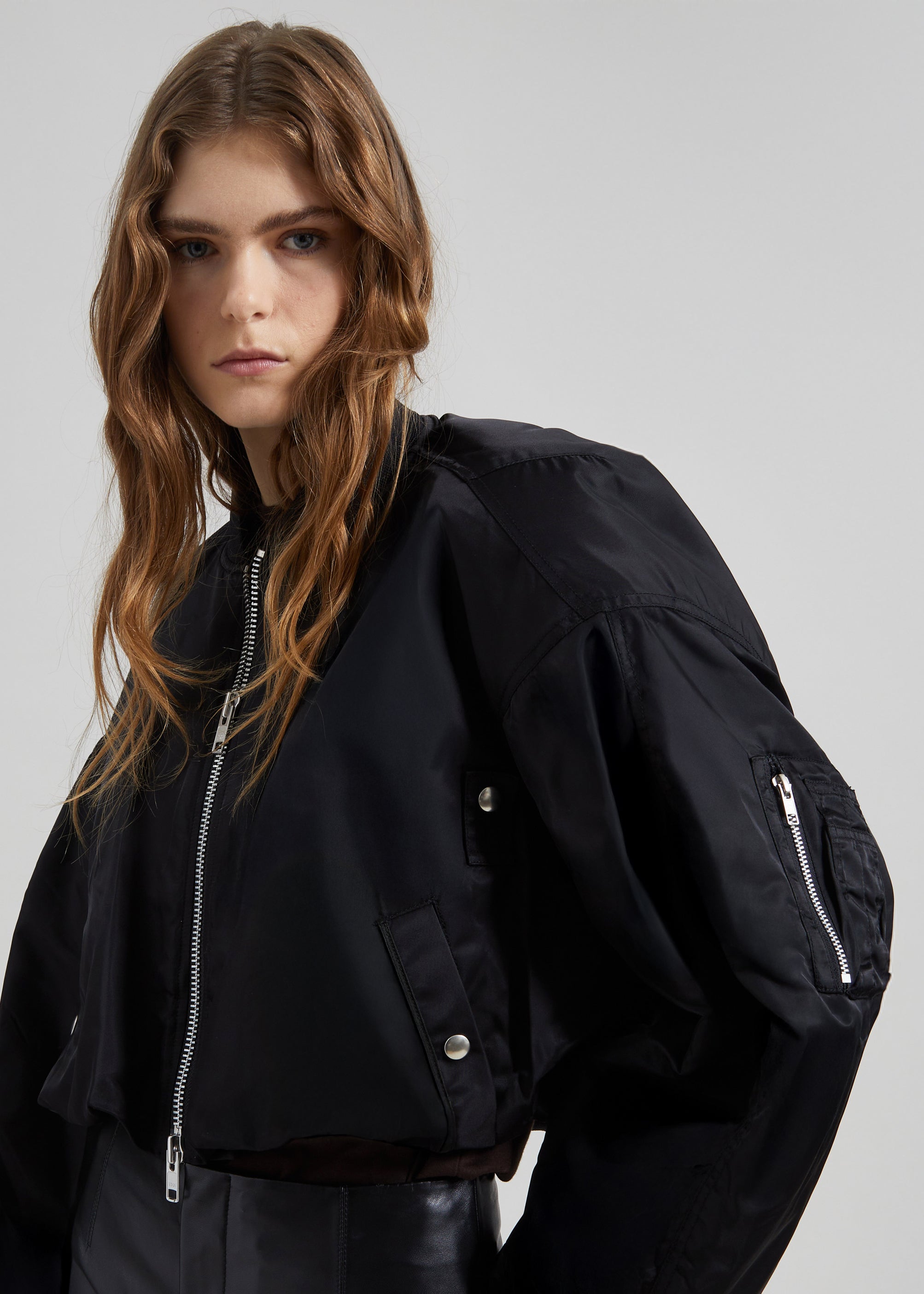 Skagen Cropped Trapeze Bomber Jacket - Black - 4