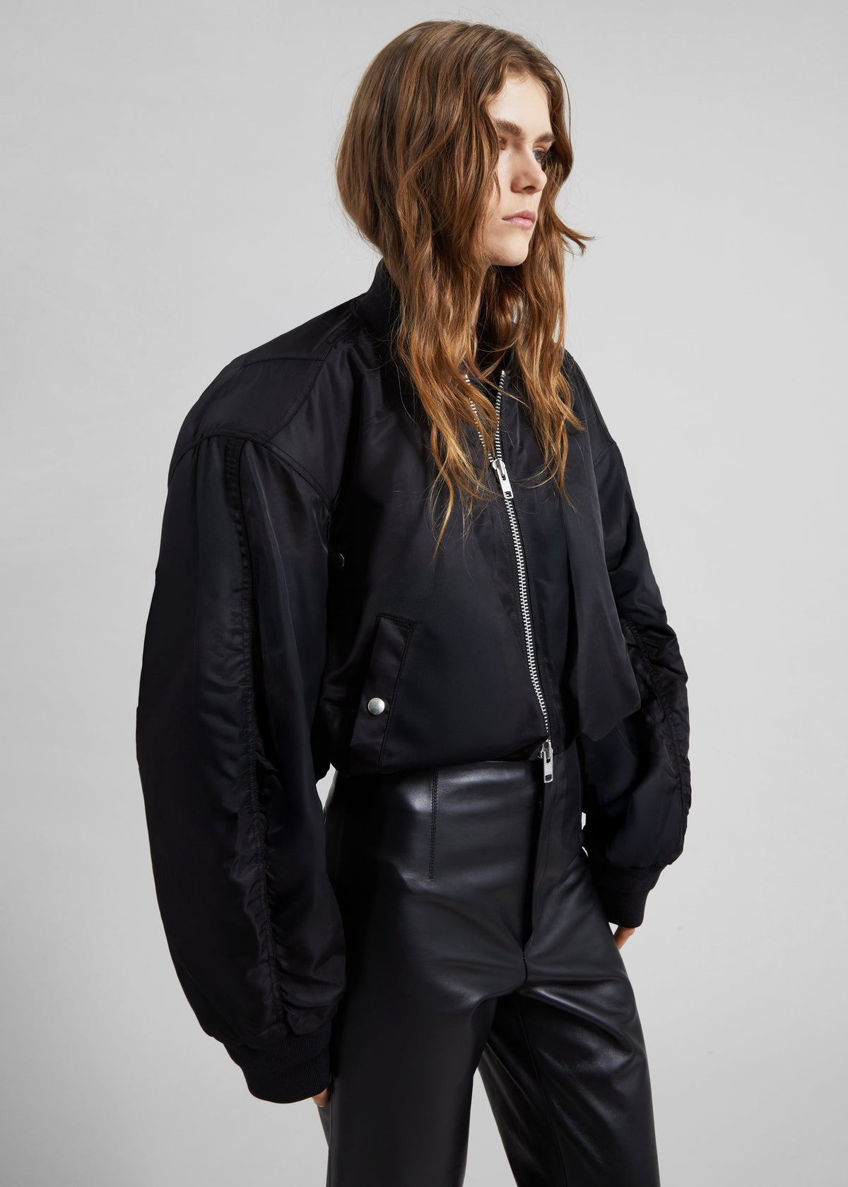 Skagen Cropped Trapeze Bomber Jacket - Black - 3