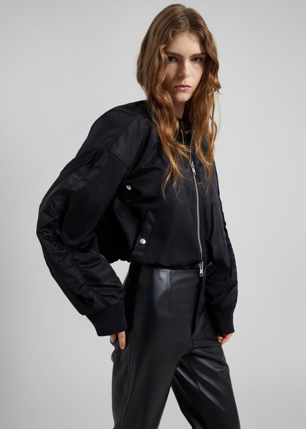 Skagen Cropped Trapeze Bomber Jacket - Black - 1