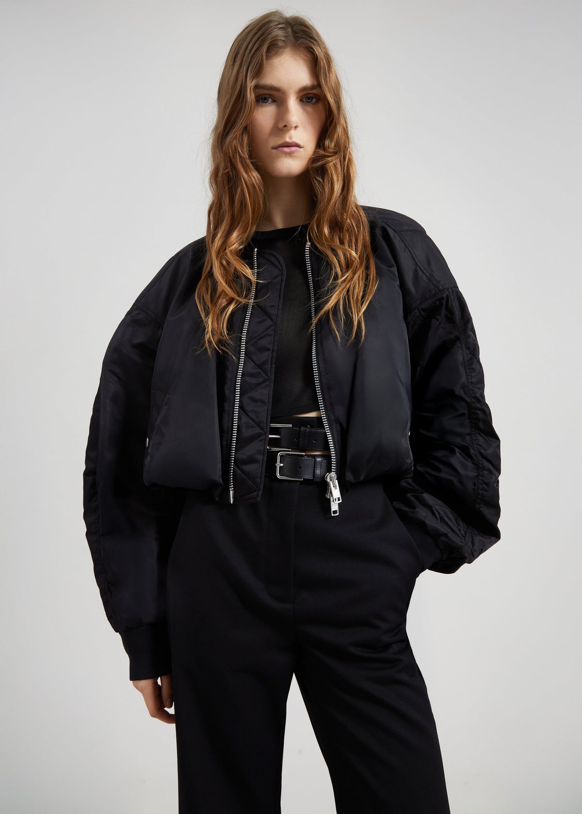 Skagen Cropped Trapeze Bomber Jacket - Black - 7